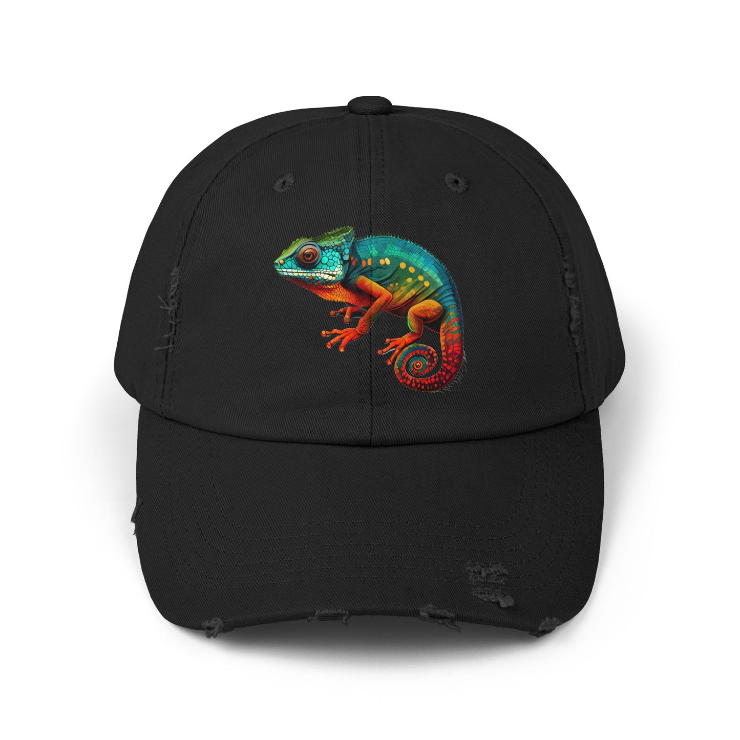Chameleon Unisex Distressed Cap - Casual Streetwear Hat for Everyday Use - Great for Reptile Lovers