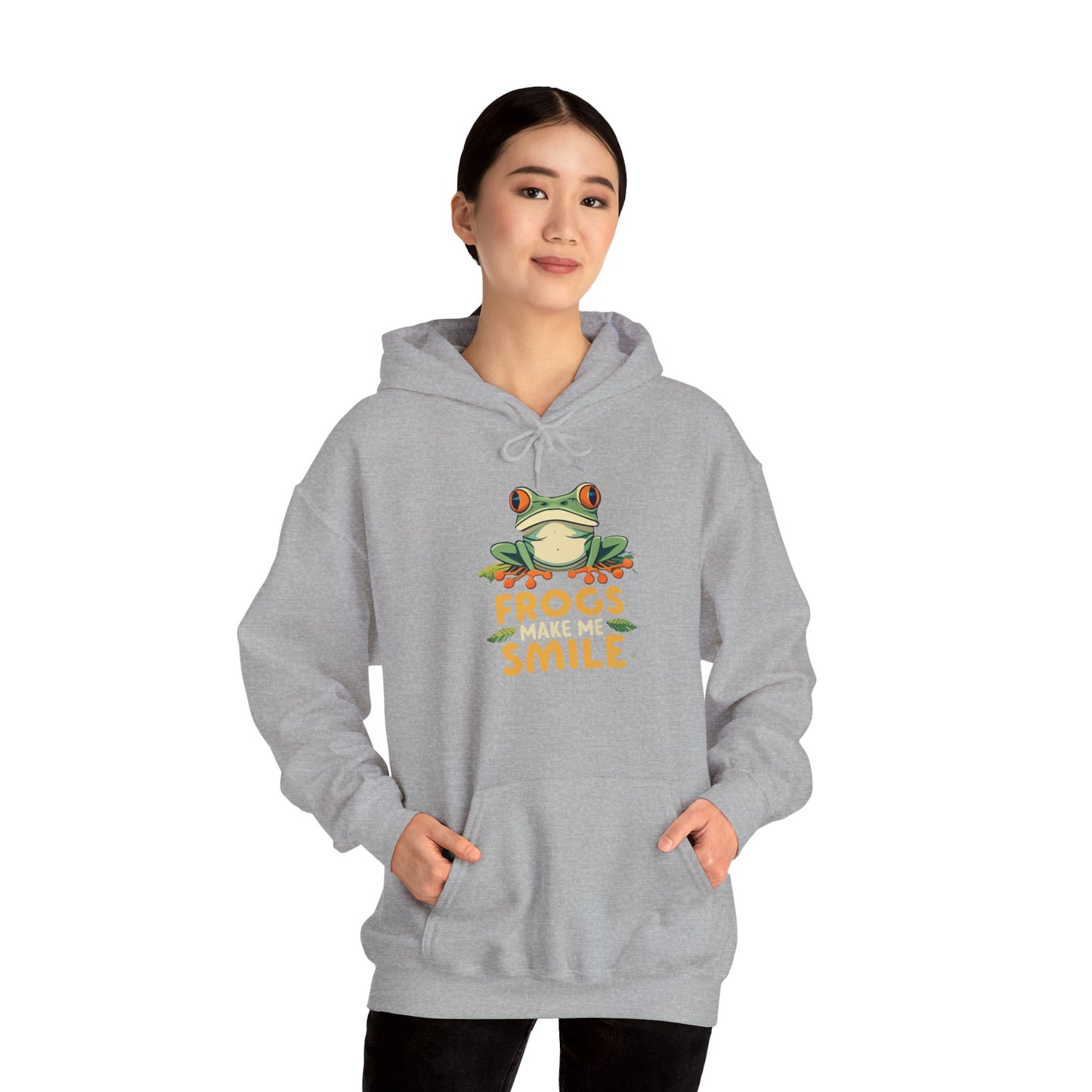 "Frogs Make Me Smile" Unisex Hooded Sweatshirt with Bold Print - Great for Reptile Lovers