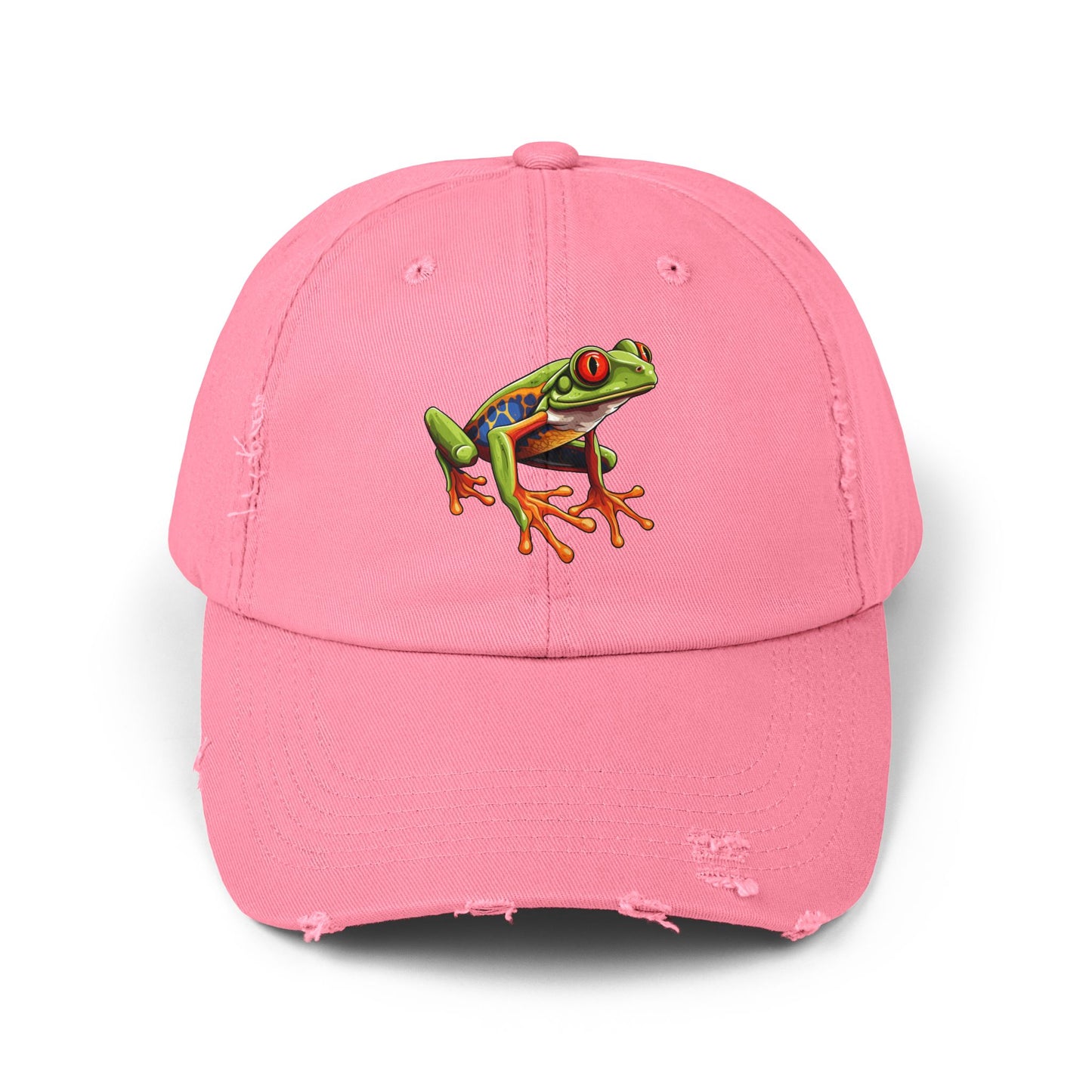 Red-Eyed Tree Frog Unisex Distressed Cap - Casual Streetwear Hat for Everyday Use - Great for Reptile Lovers