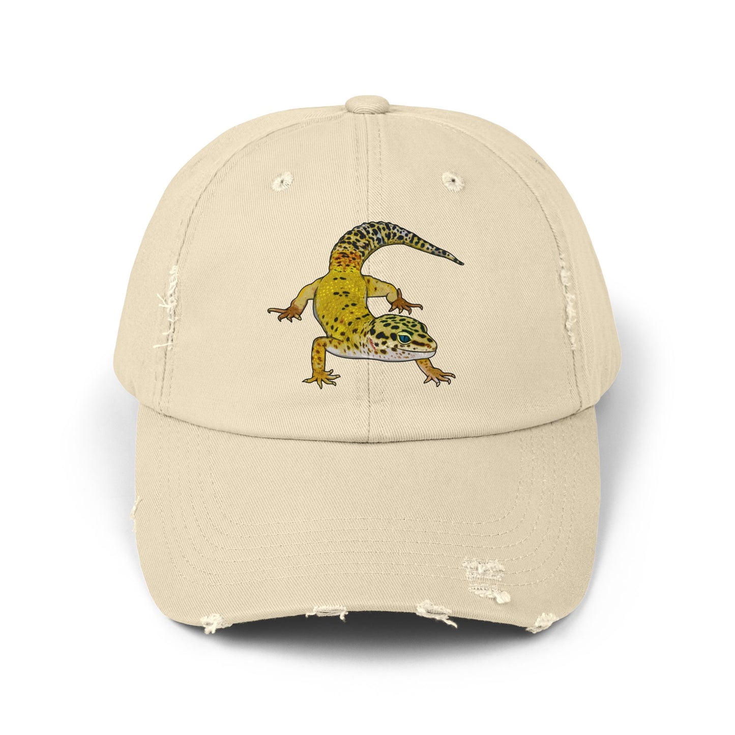 Yellow Leopard Gecko Unisex Distressed Cap - Casual Streetwear Hat for Everyday Use - Great for Reptile Lovers
