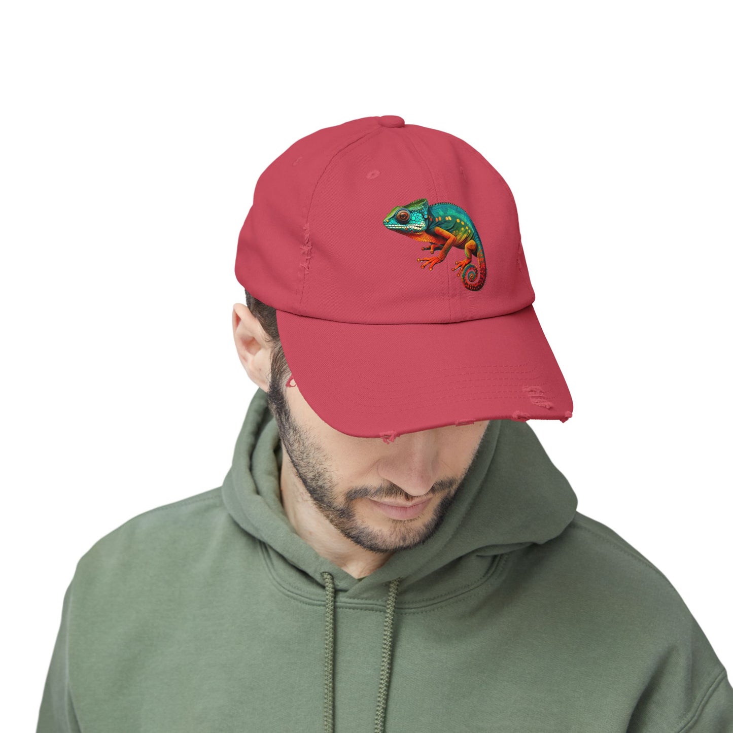 Chameleon Unisex Distressed Cap - Casual Streetwear Hat for Everyday Use - Great for Reptile Lovers