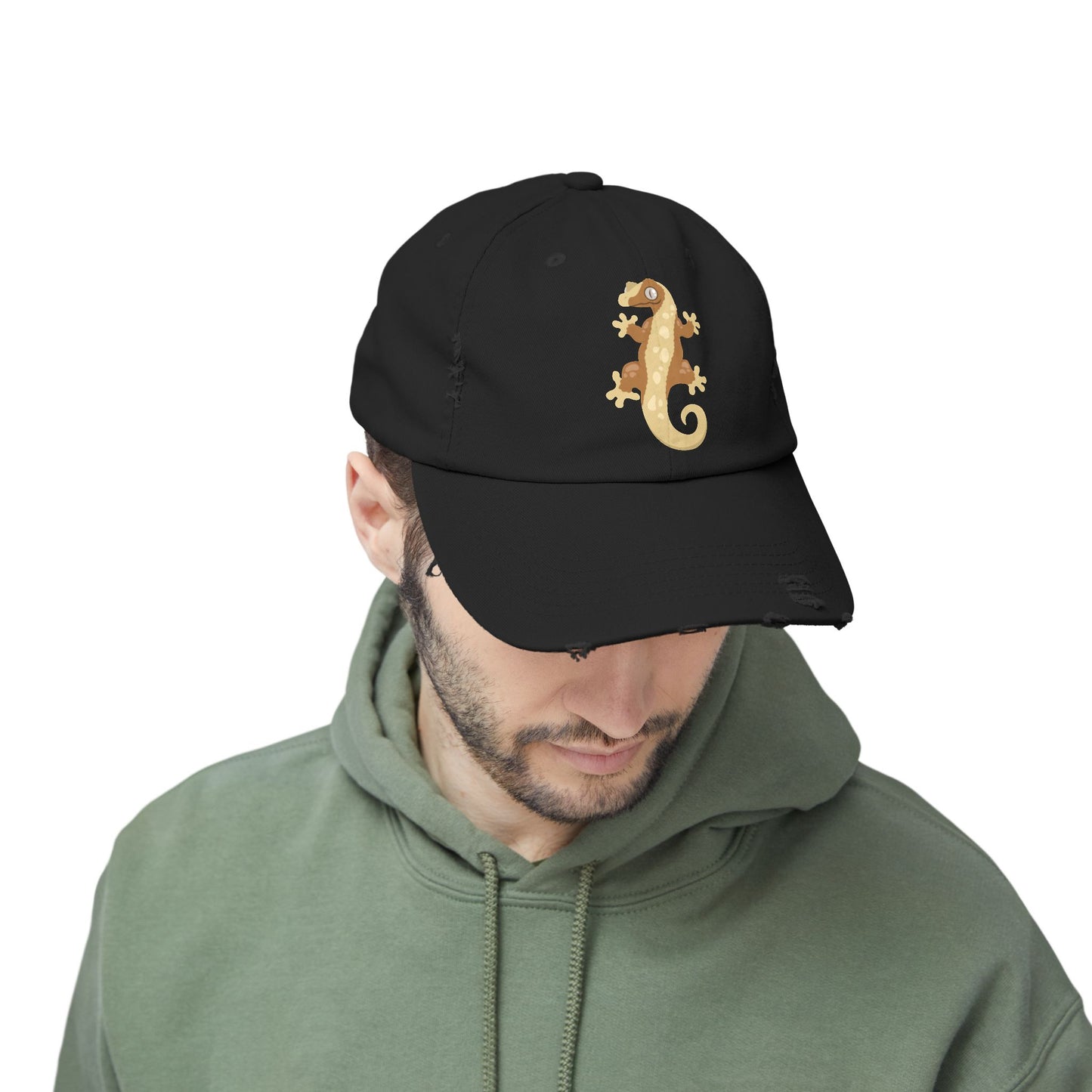 Crested Gecko Unisex Distressed Cap - Casual Streetwear Hat for Everyday Use - Great for Reptile Lovers