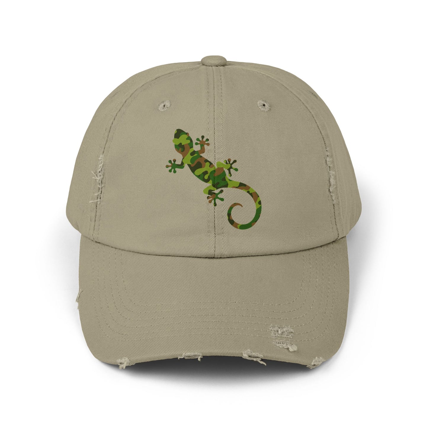 Camo Gecko Unisex Distressed Cap - Casual Streetwear Hat for Everyday Use - Great for Reptile Lovers