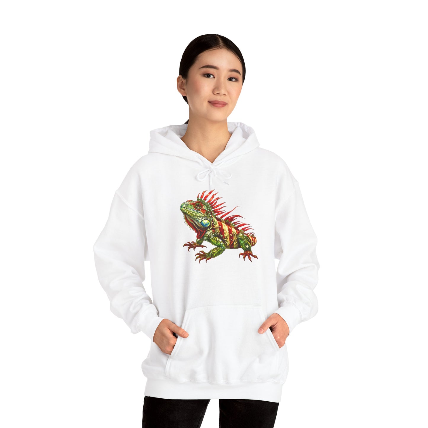 Flag Iguana Cozy Unisex Hooded Sweatshirt with Bold Print - Great for Reptile Lovers