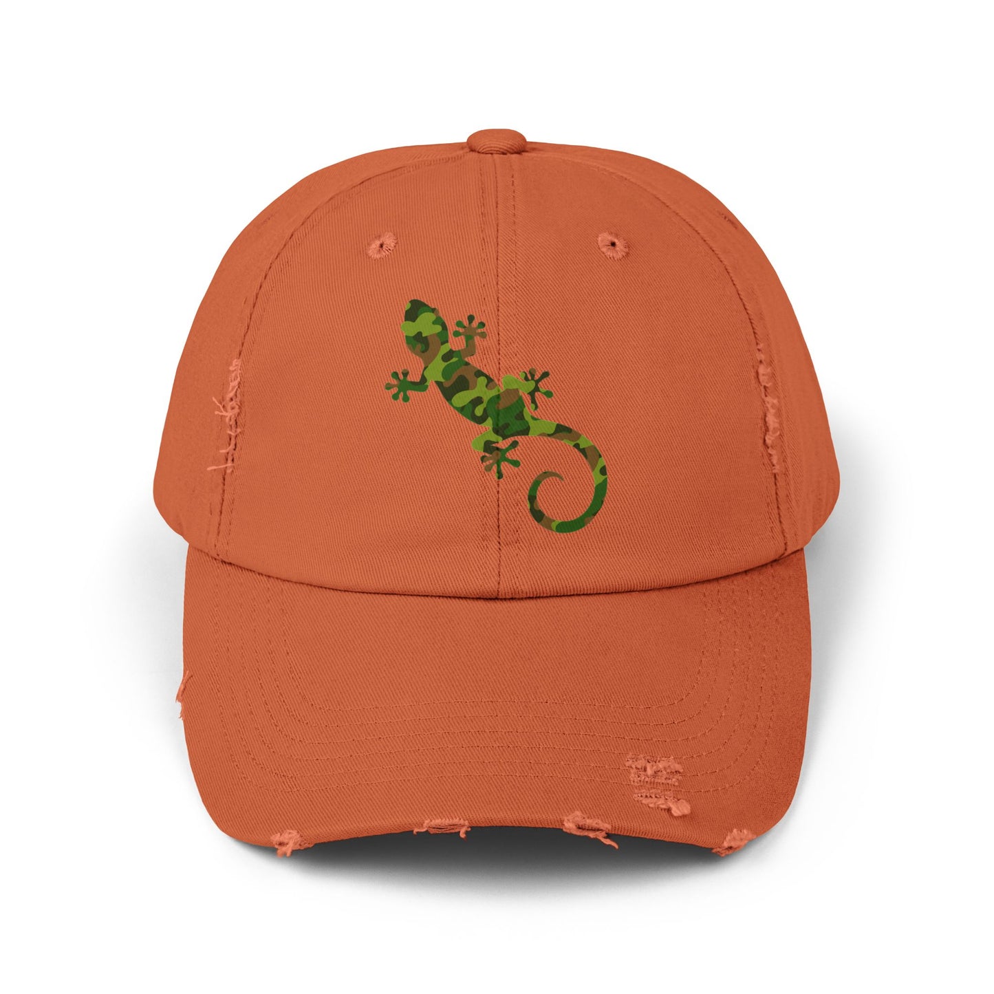 Camo Gecko Unisex Distressed Cap - Casual Streetwear Hat for Everyday Use - Great for Reptile Lovers