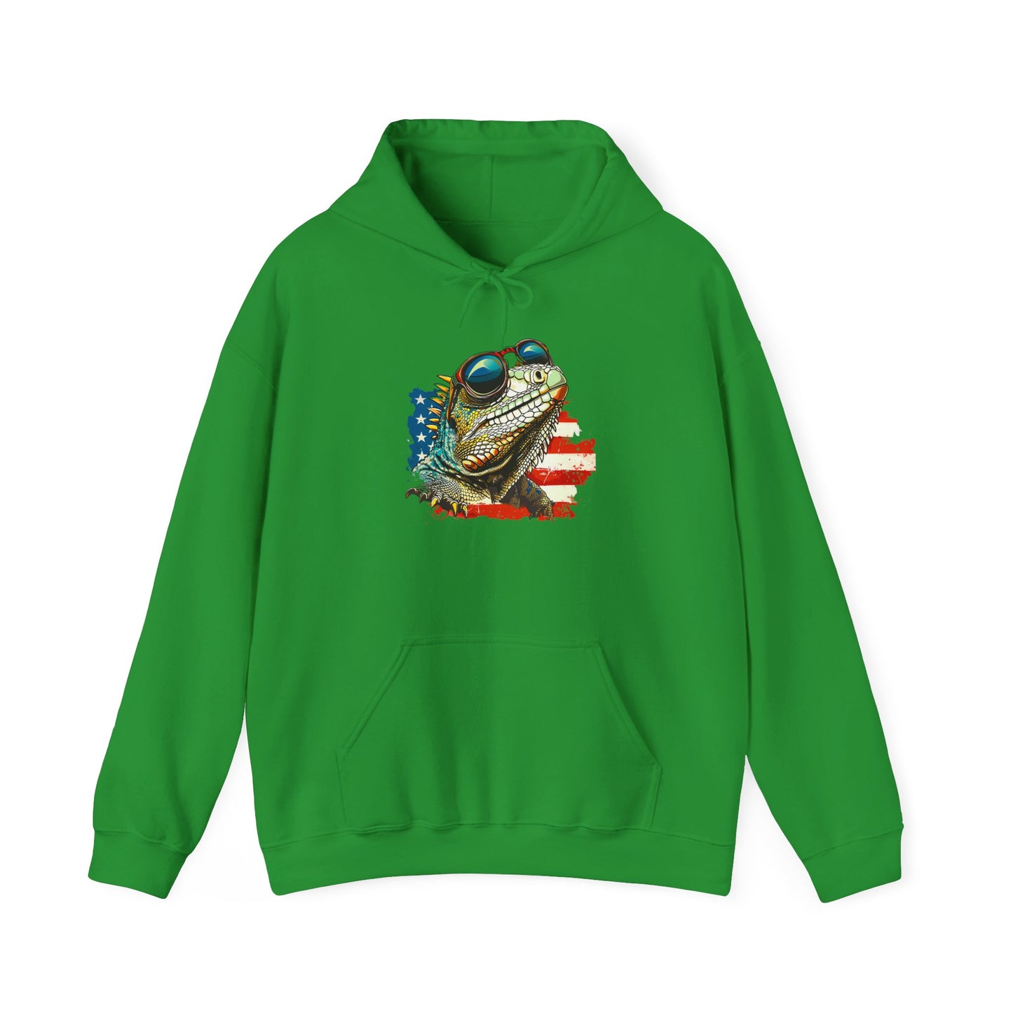 Flag Iguana Face Cozy Unisex Hooded Sweatshirt with Bold Print - Great for Reptile Lovers