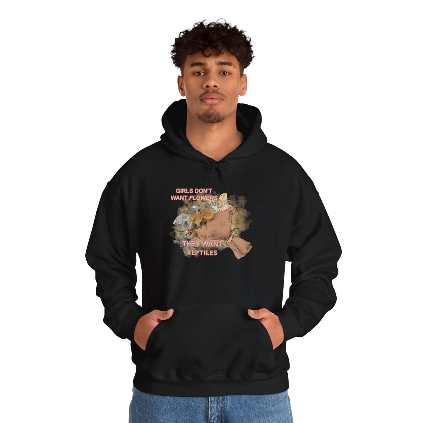"Girls Don't Want Flowers" Unisex Hooded Sweatshirt with Bold Print - Great for Reptile Lovers