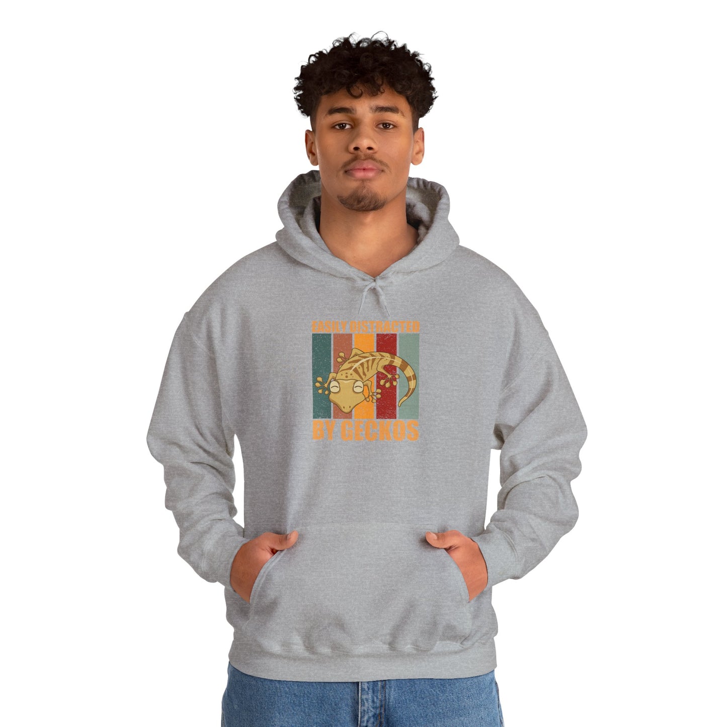 "Easily Distracted by Geckos" Unisex Hooded Sweatshirt with Bold Print - Great for Reptile Lovers