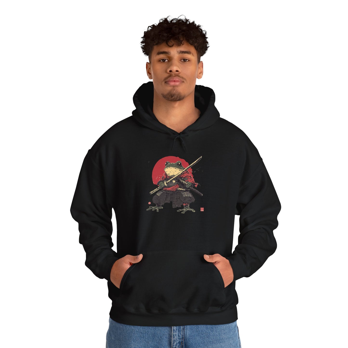 Samurai Frog Unisex Hooded Sweatshirt with Bold Print - Great for Reptile Lovers