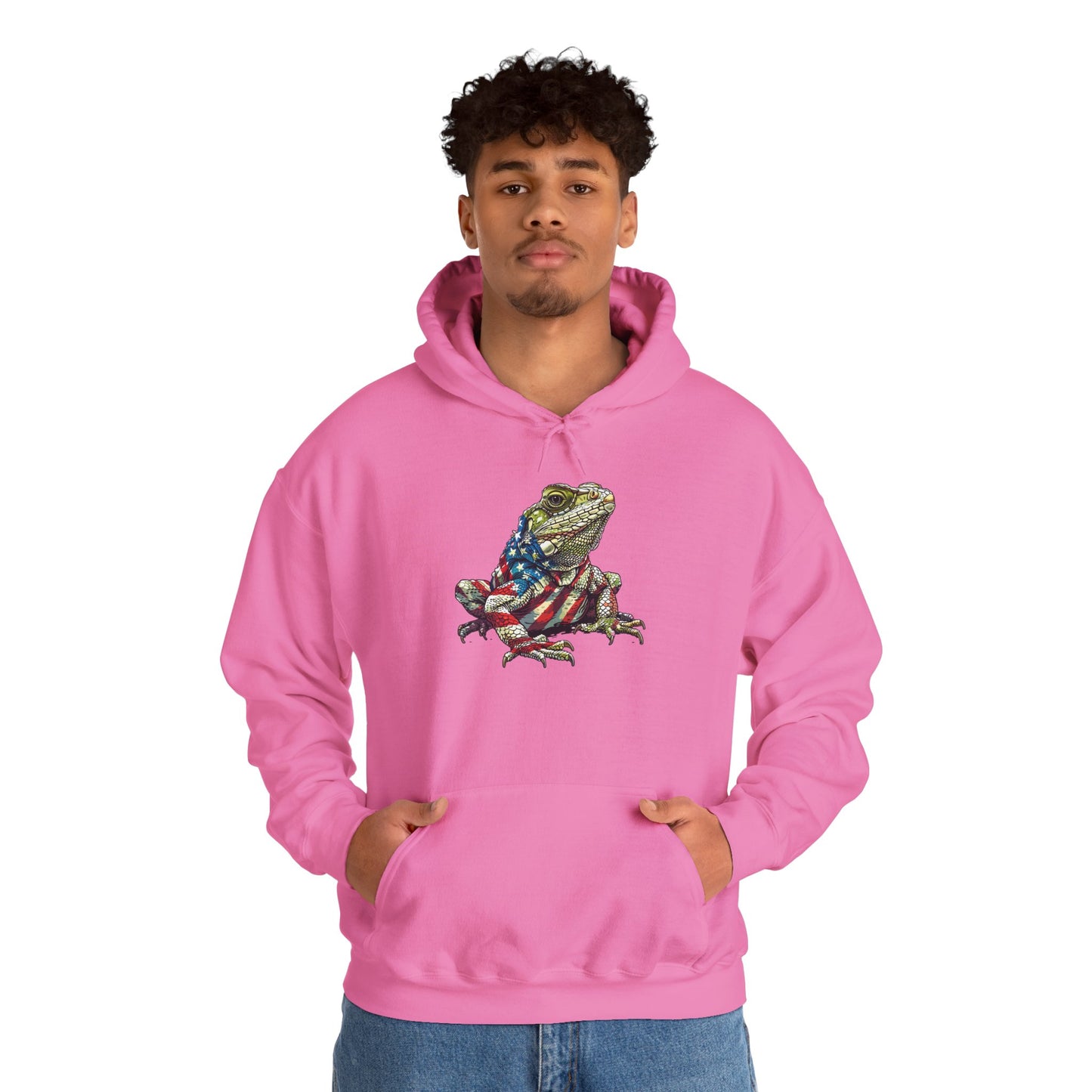 Flag Lizard Cozy Unisex Hooded Sweatshirt with Bold Print - Great for Reptile Lovers