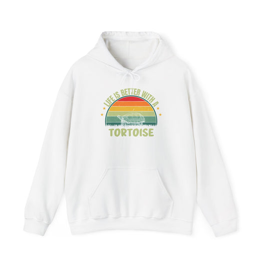 "Life is Better with a Tortoise" Unisex Hooded Sweatshirt with Bold Print - Great for Reptile Lovers