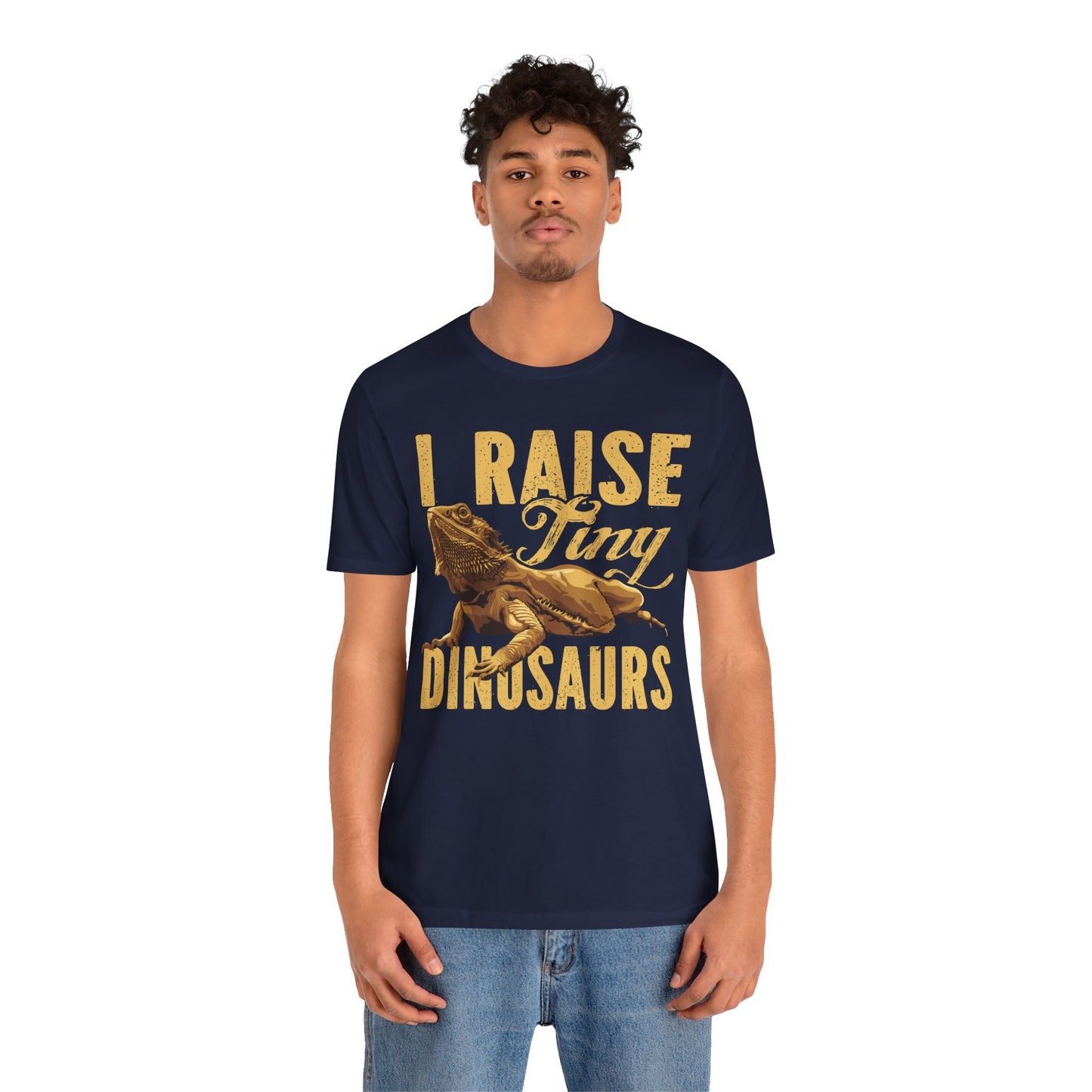 "I Raise Tiny Dinosaurs" Bearded Dragon Print Unisex Jersey Tee - Casual Everyday Wear - Great for Reptile Lovers
