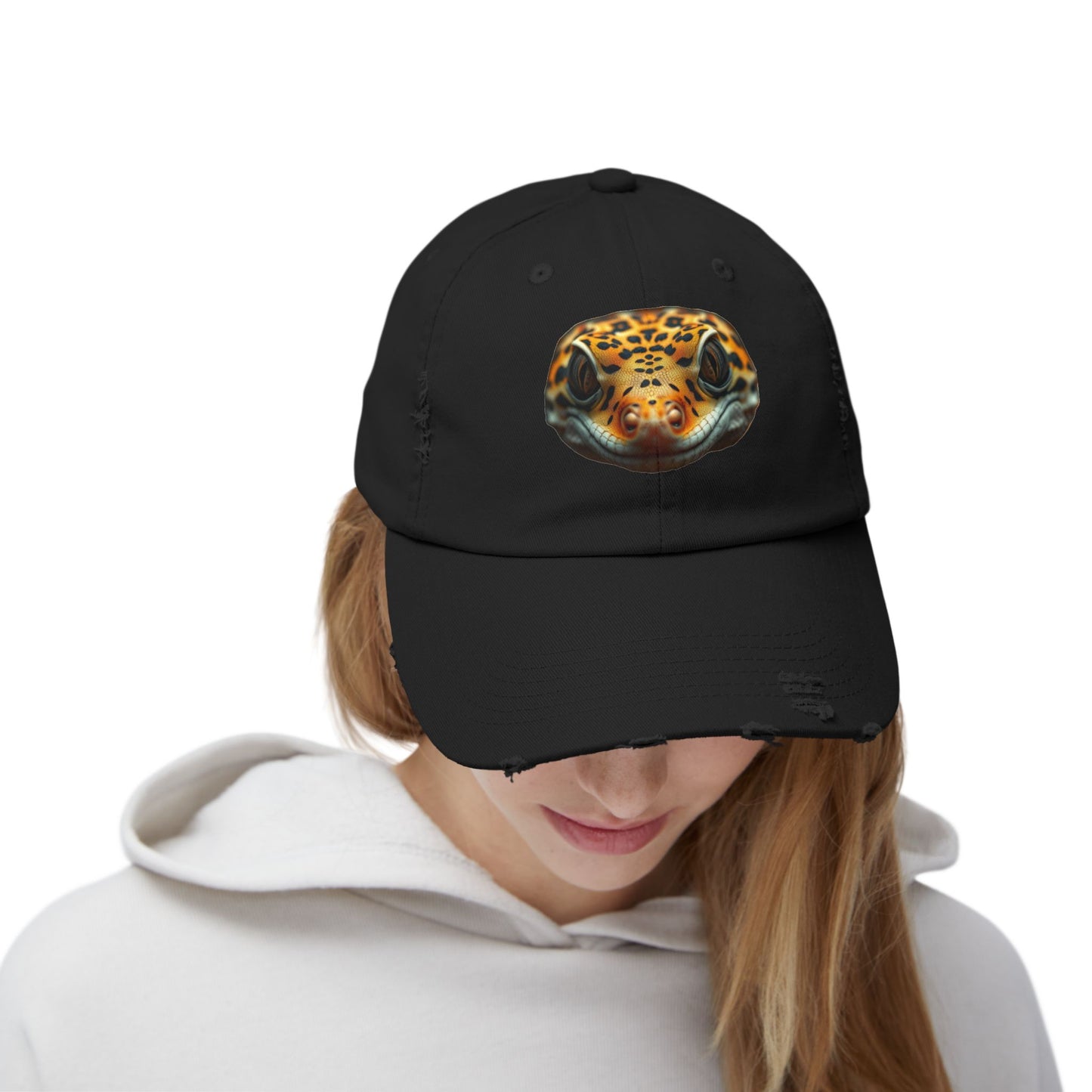 Leopard Gecko Unisex Distressed Cap - Casual Streetwear Hat for Everyday Use - Great for Reptile Lovers