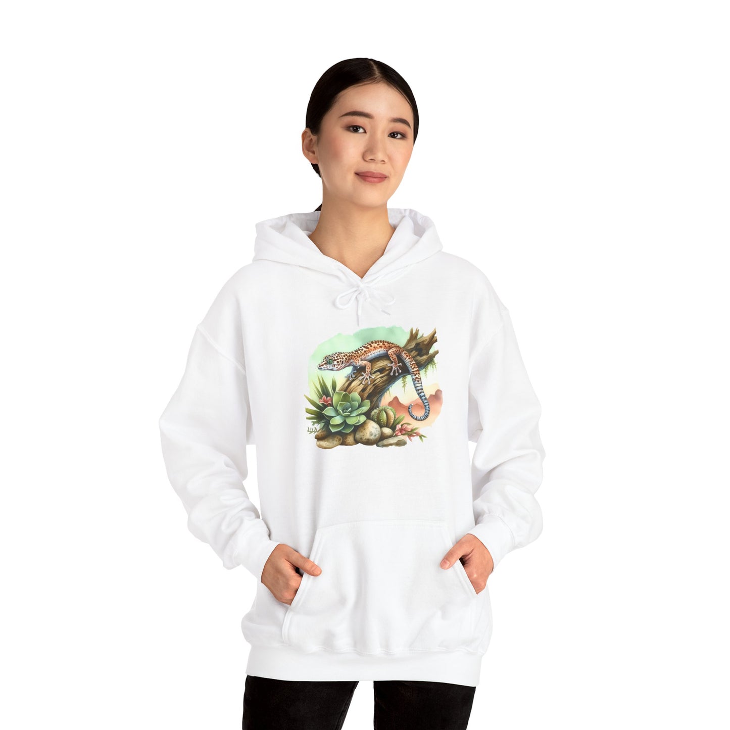 Gecko in a Tree Unisex Hooded Sweatshirt with Bold Print - Great for Reptile Lovers