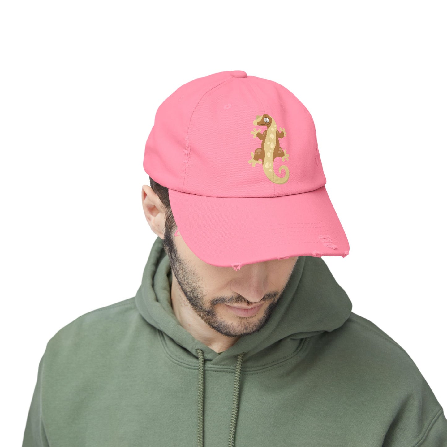 Crested Gecko Unisex Distressed Cap - Casual Streetwear Hat for Everyday Use - Great for Reptile Lovers