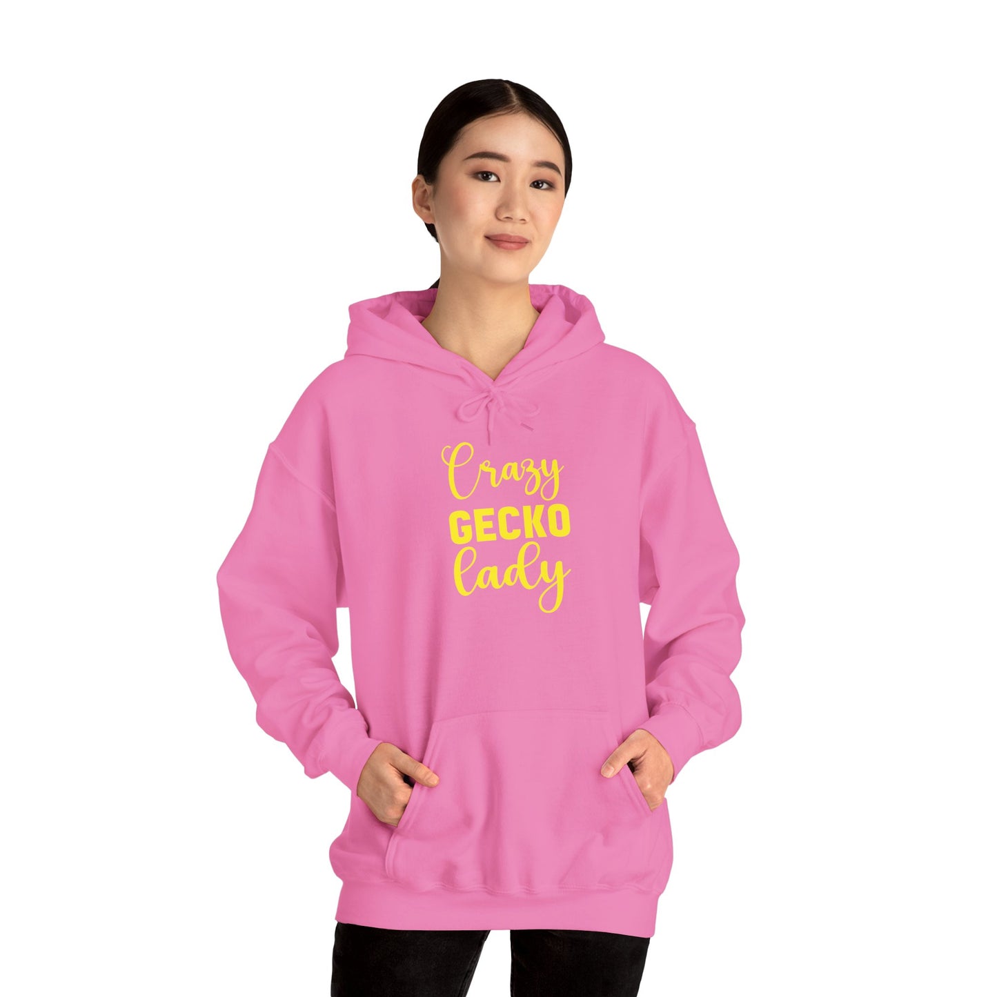 "Crazy Gecko Lady" Unisex Hooded Sweatshirt with Bold Print - Great for Reptile Lovers