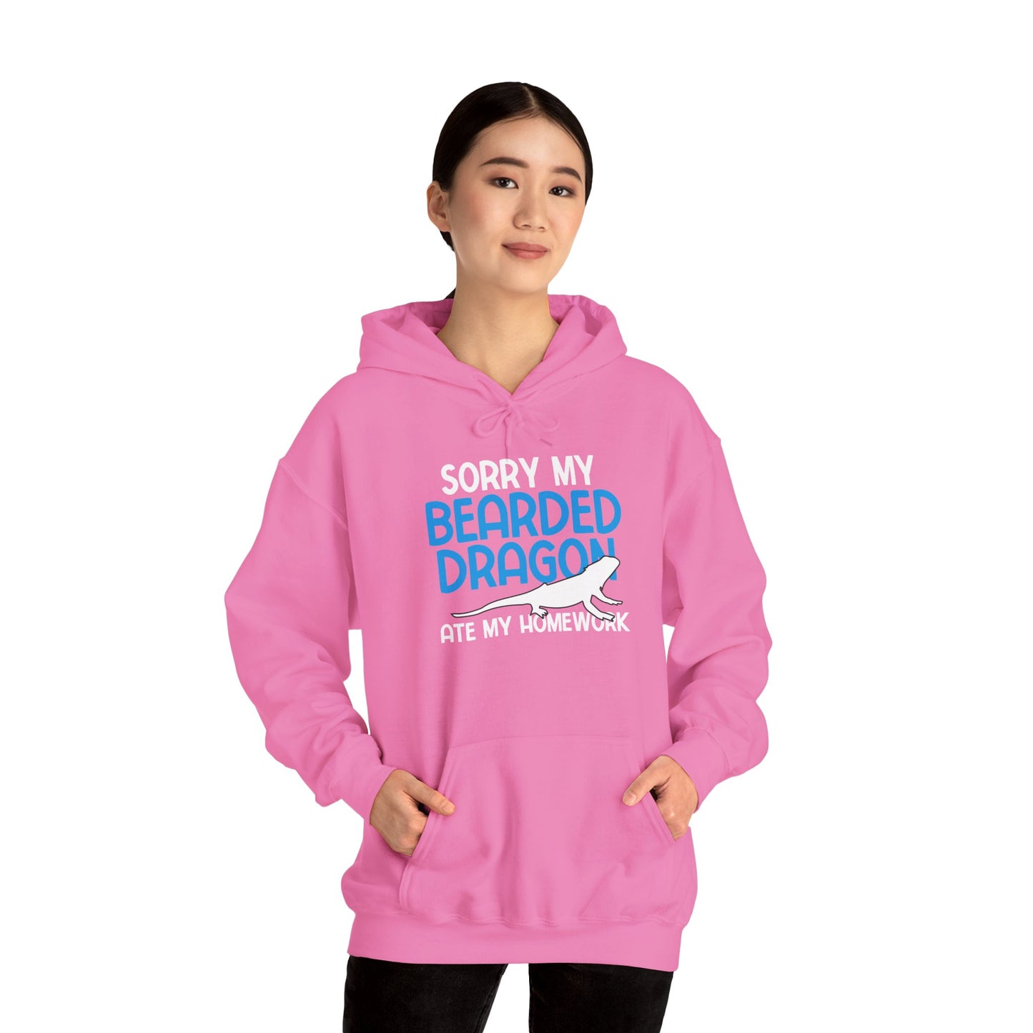 "Bearded Dragon Ate My Homework" Unisex Hooded Sweatshirt with Bold Print - Great for Reptile Lovers