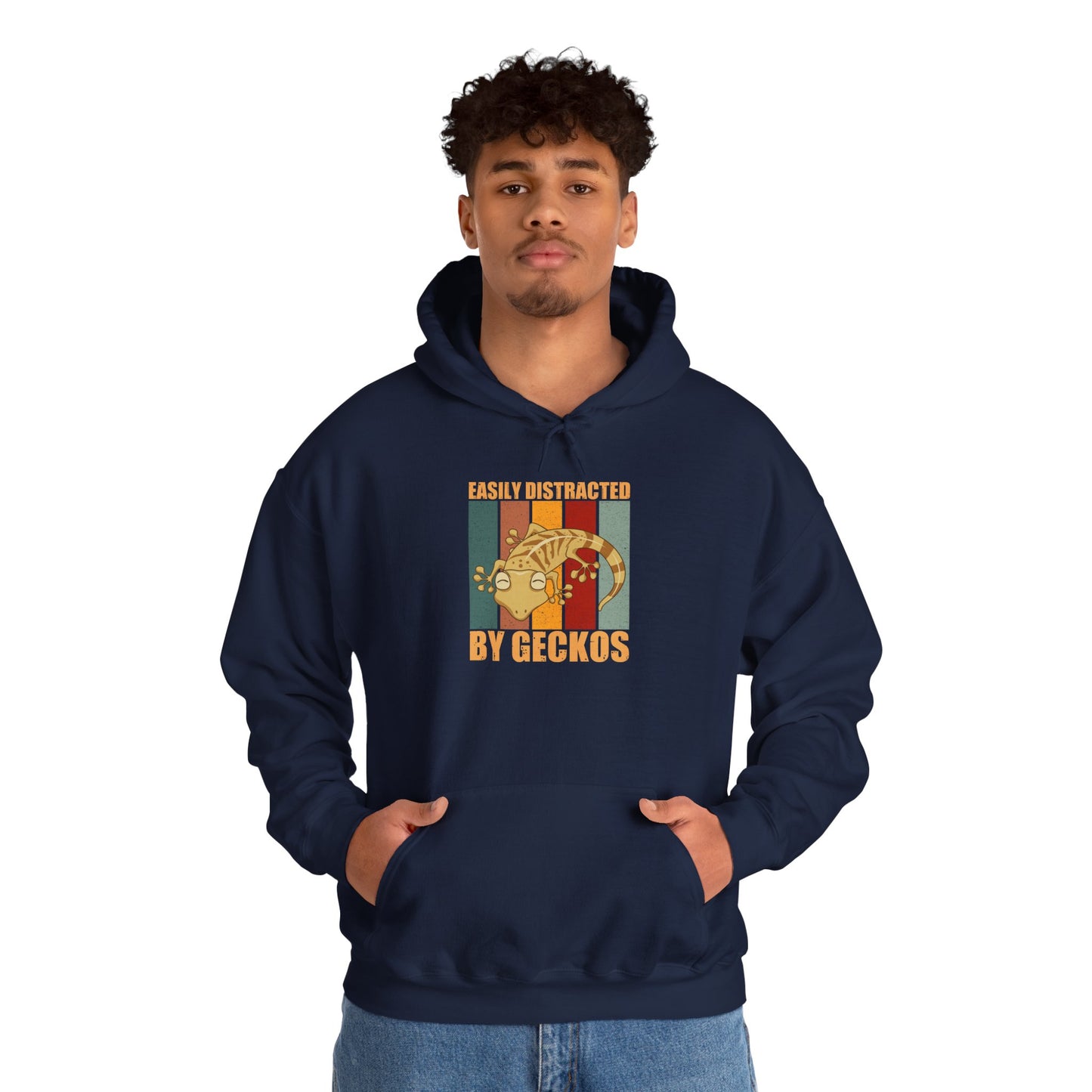 "Easily Distracted by Geckos" Unisex Hooded Sweatshirt with Bold Print - Great for Reptile Lovers