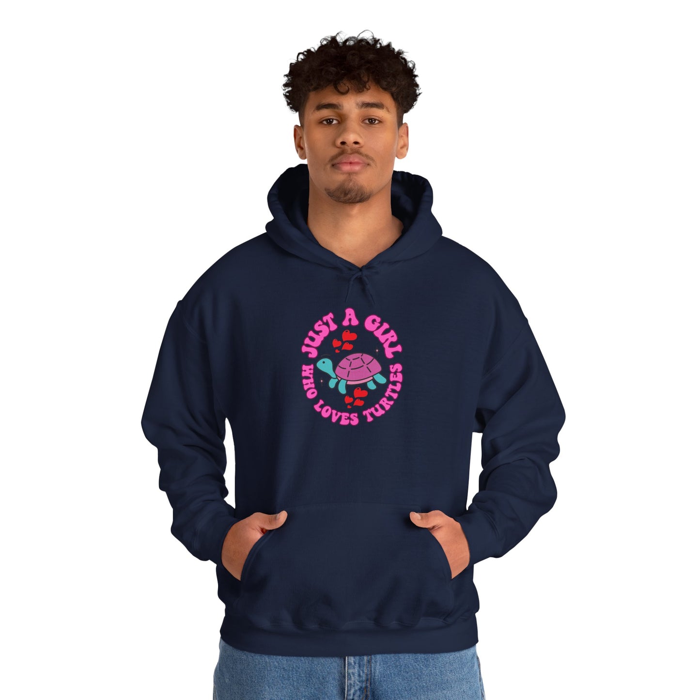 "Just a Girl Who Loves Turtles" Unisex Hooded Sweatshirt with Bold Print - Great for Reptile Lovers