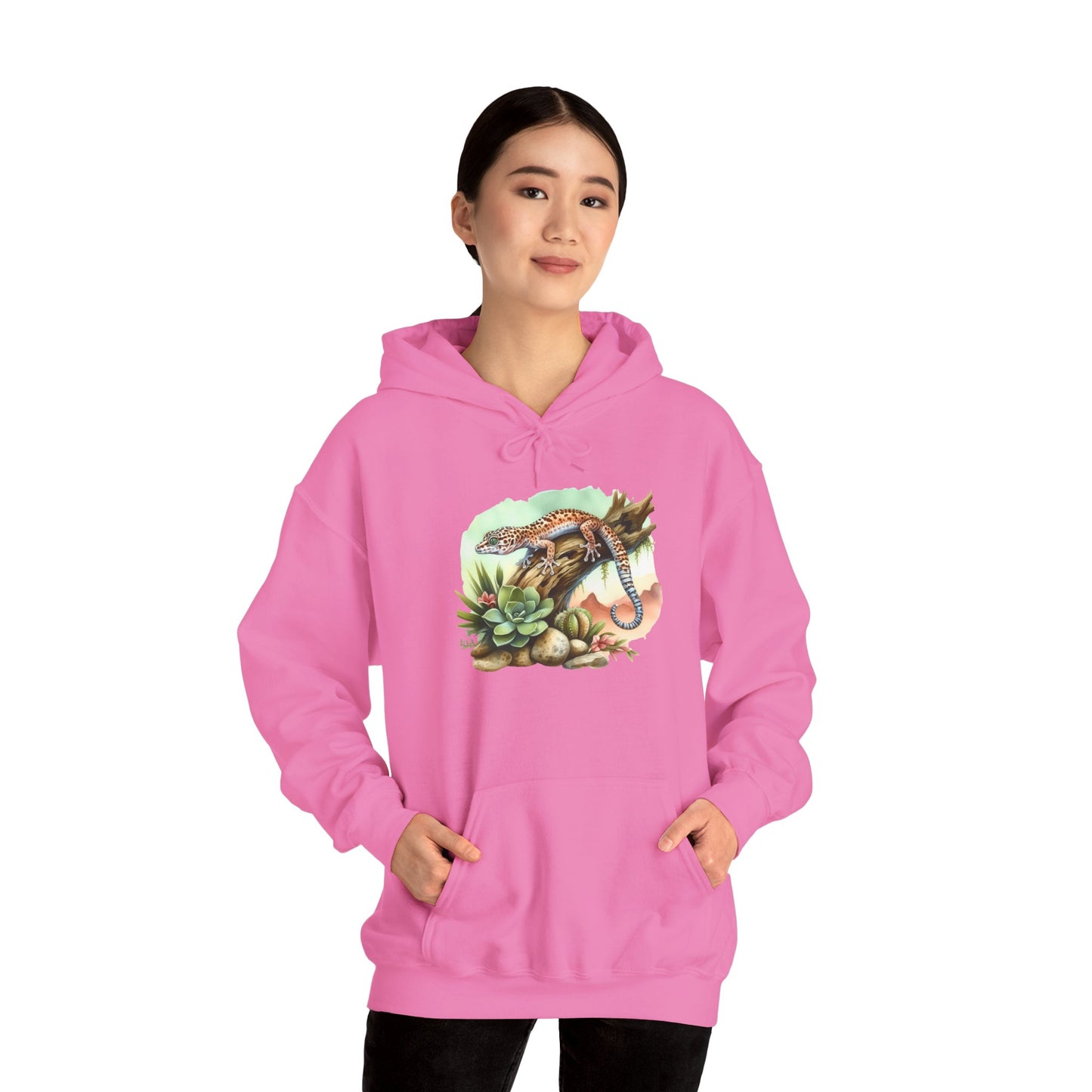 Gecko in a Tree Unisex Hooded Sweatshirt with Bold Print - Great for Reptile Lovers
