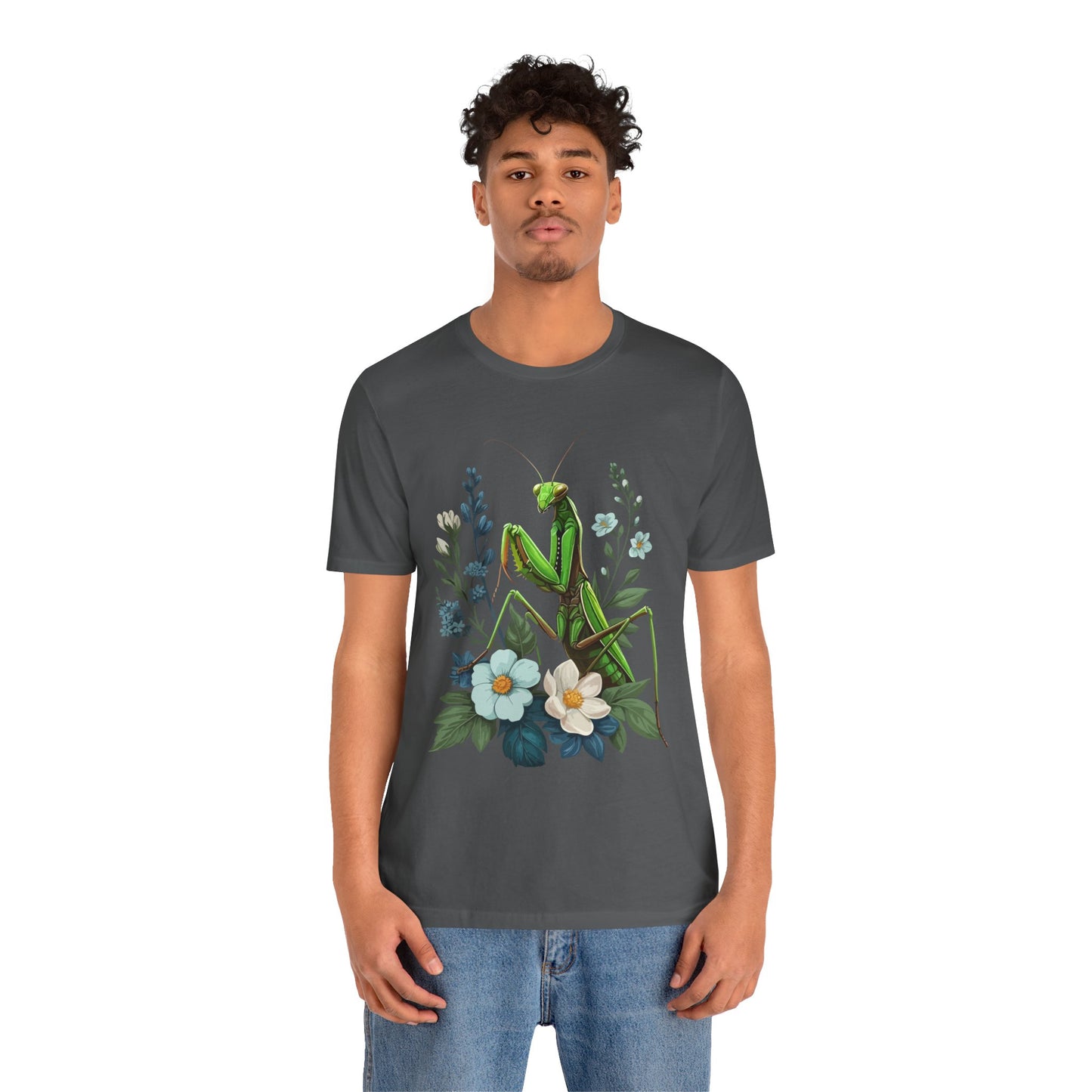 Mantis in the Flowers Unisex Jersey Tee - Casual Everyday Wear - Great for Insect Lovers