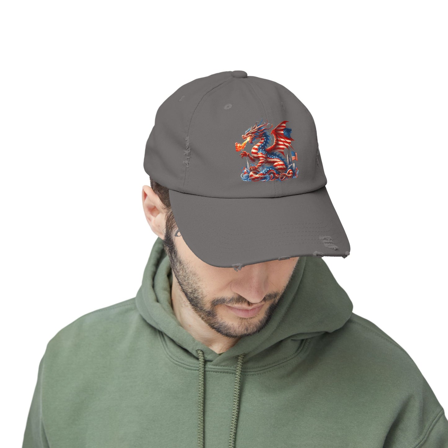Dragon Flag Unisex Distressed Cap - Casual Streetwear Hat for Everyday Use - Great for Reptile Lovers