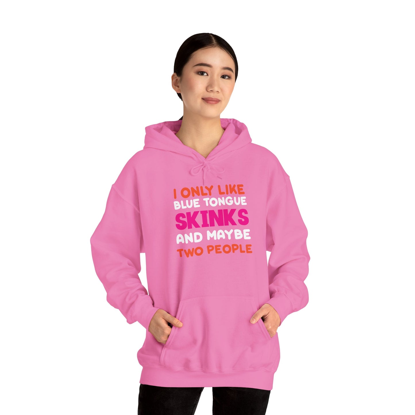 "Blue Tongue Skinks and Maybe 2 People" Unisex Hooded Sweatshirt with Bold Print - Great for Reptile Lovers