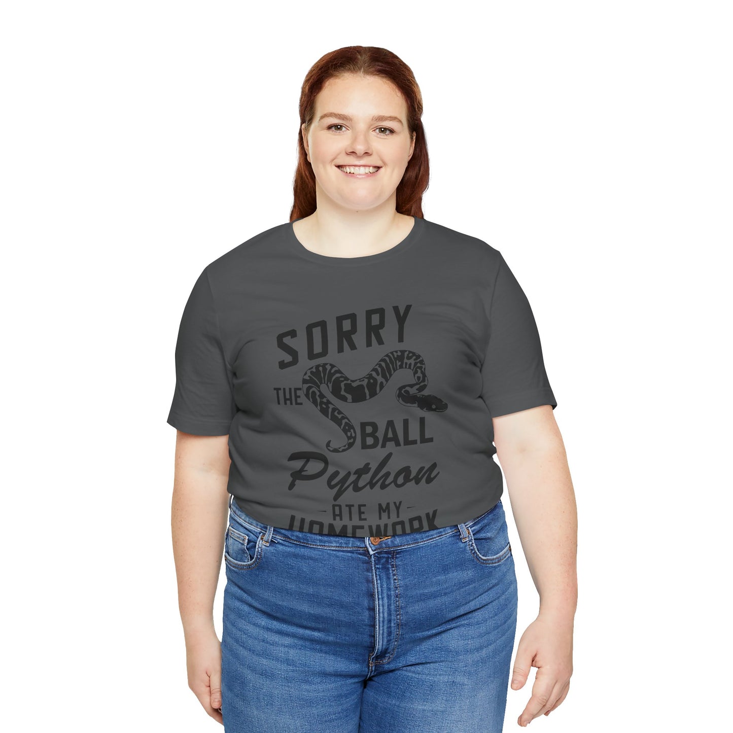 "The Ball Python Ate My Homework" Unisex Jersey Tee - Casual Everyday Wear - Great for Reptile Lovers