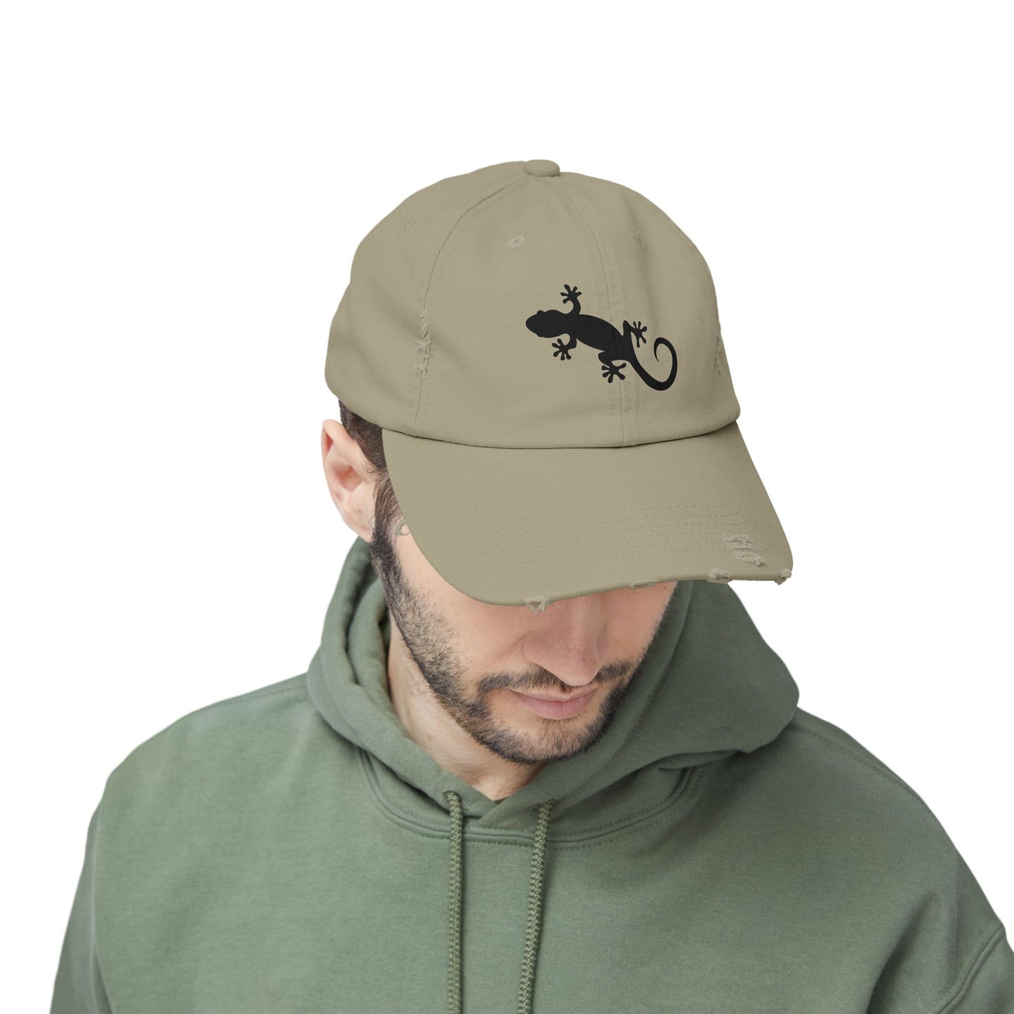 Gecko Silhouette Unisex Distressed Cap - Casual Streetwear Hat for Everyday Use - Great for Reptile Lovers