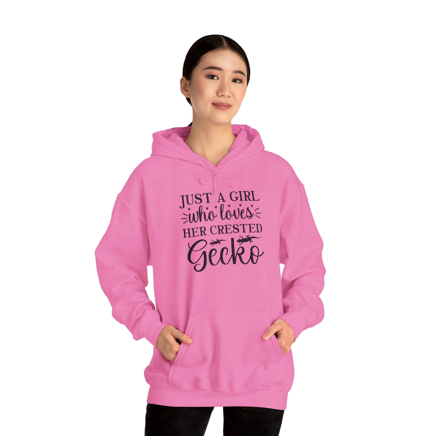 "Just a Girl Who Loves Her Crested Gecko" Unisex Hooded Sweatshirt with Bold Print - Great for Reptile Lovers