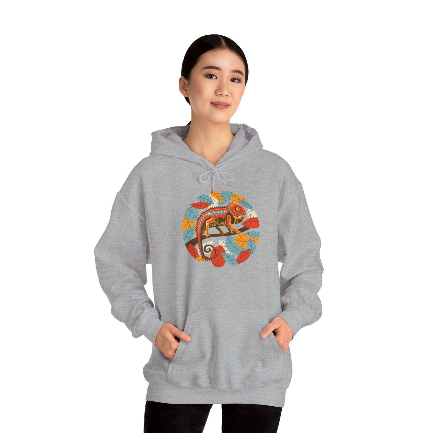 Colorful Chameleon Unisex Hooded Sweatshirt with Bold Print - Great for Reptile Lovers
