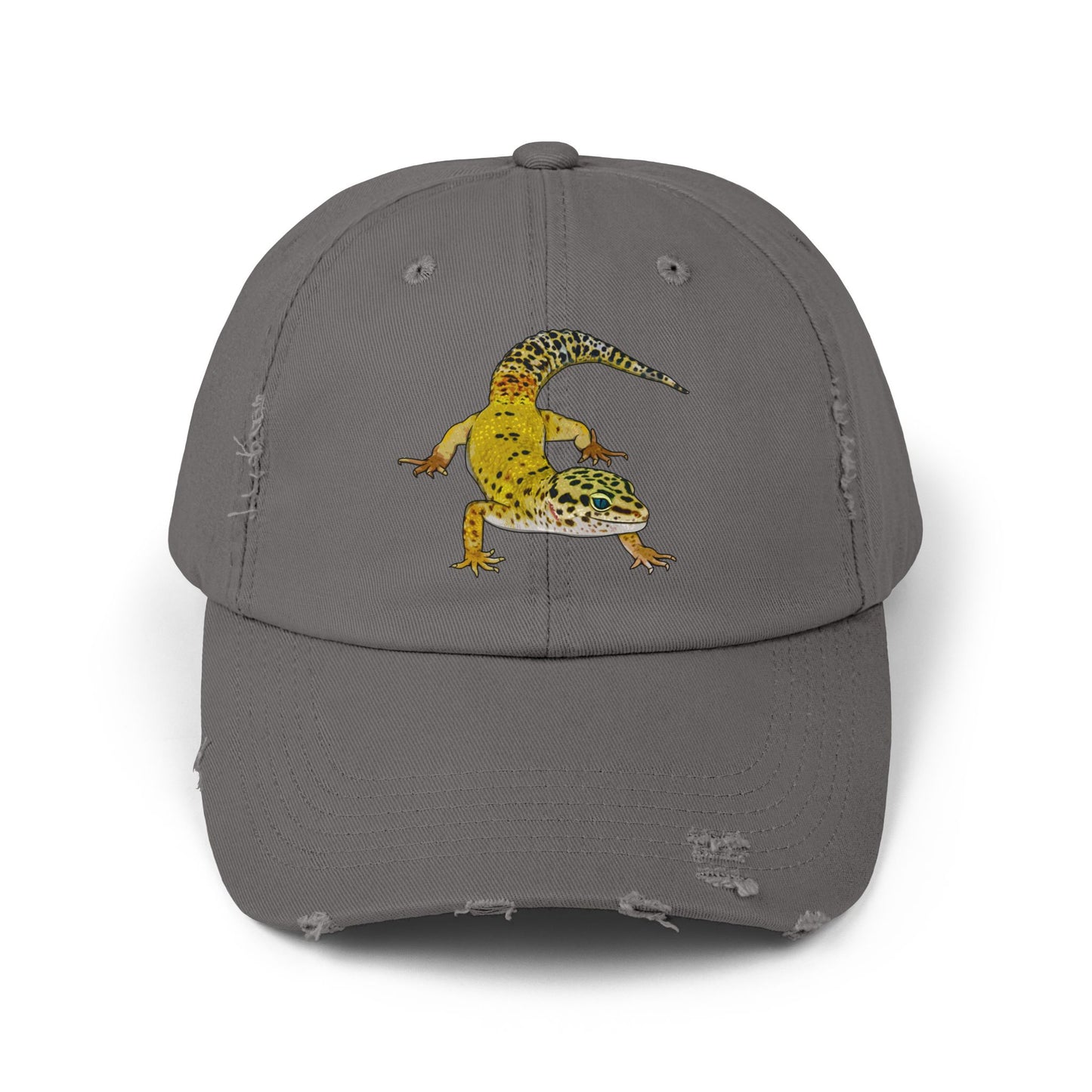 Yellow Leopard Gecko Unisex Distressed Cap - Casual Streetwear Hat for Everyday Use - Great for Reptile Lovers