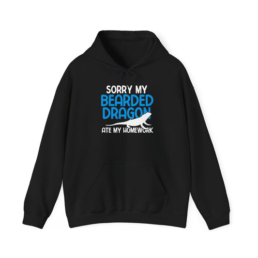 "Bearded Dragon Ate My Homework" Unisex Hooded Sweatshirt with Bold Print - Great for Reptile Lovers
