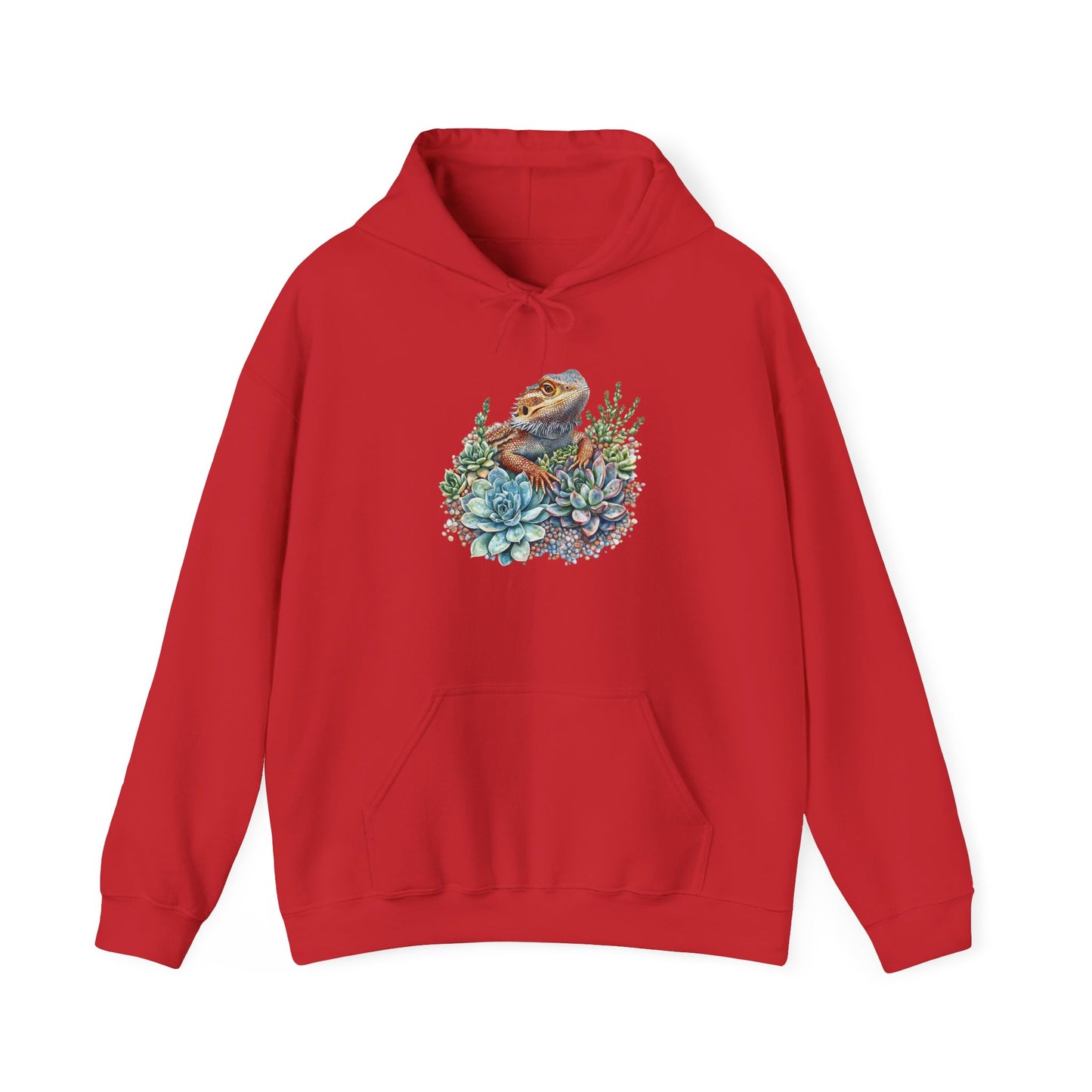 Beardie in the Succulents Unisex Hooded Sweatshirt with Bold Print - Great for Reptile Lovers