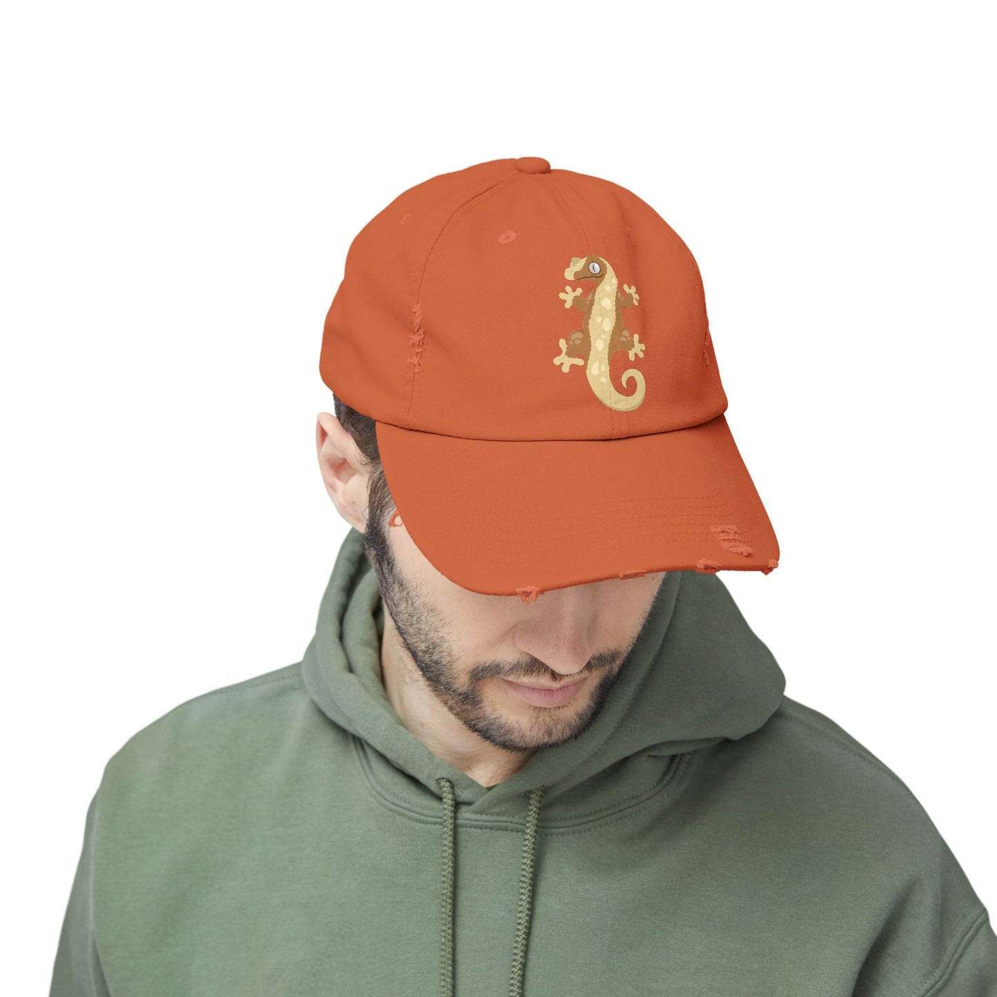 Crested Gecko Unisex Distressed Cap - Casual Streetwear Hat for Everyday Use - Great for Reptile Lovers