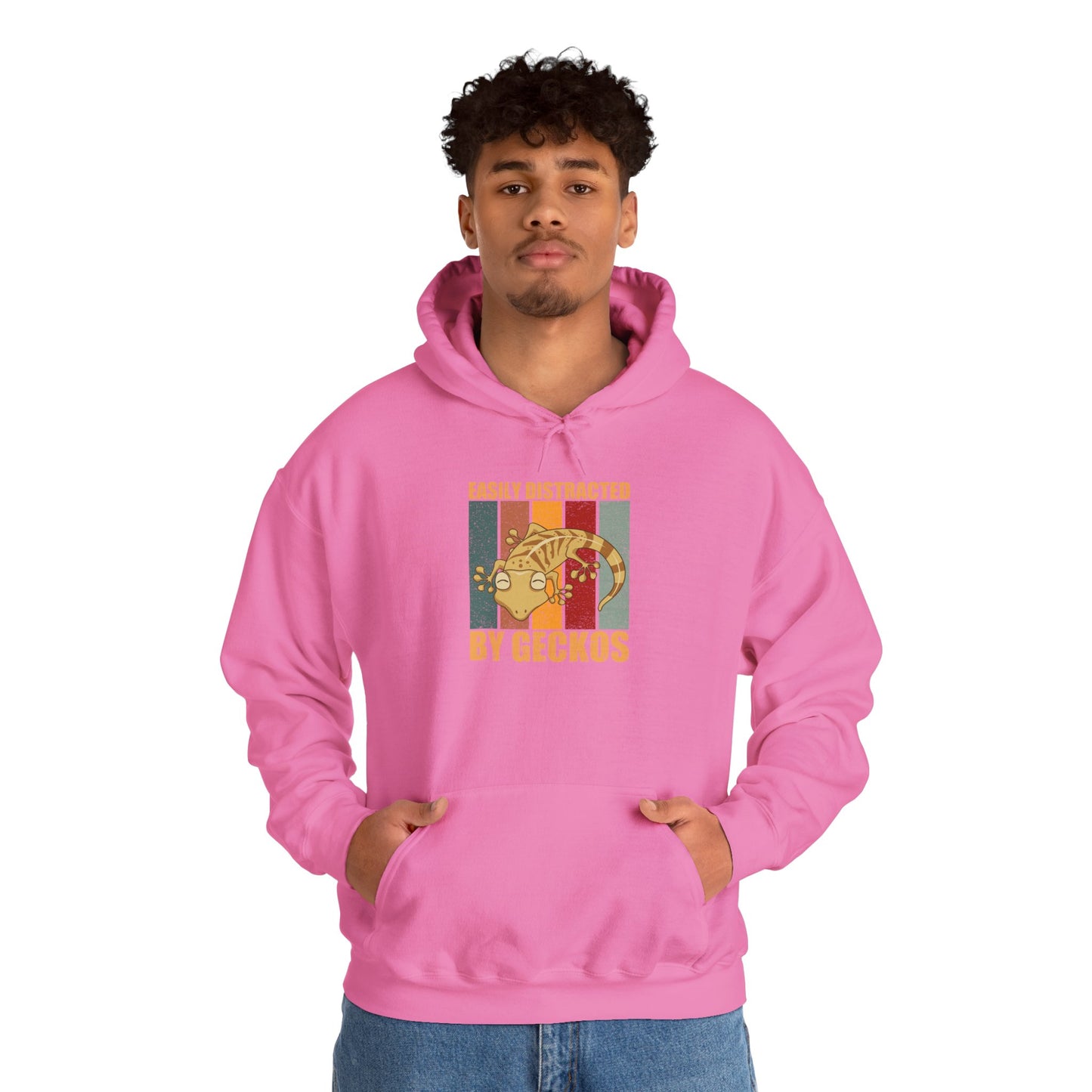 "Easily Distracted by Geckos" Unisex Hooded Sweatshirt with Bold Print - Great for Reptile Lovers