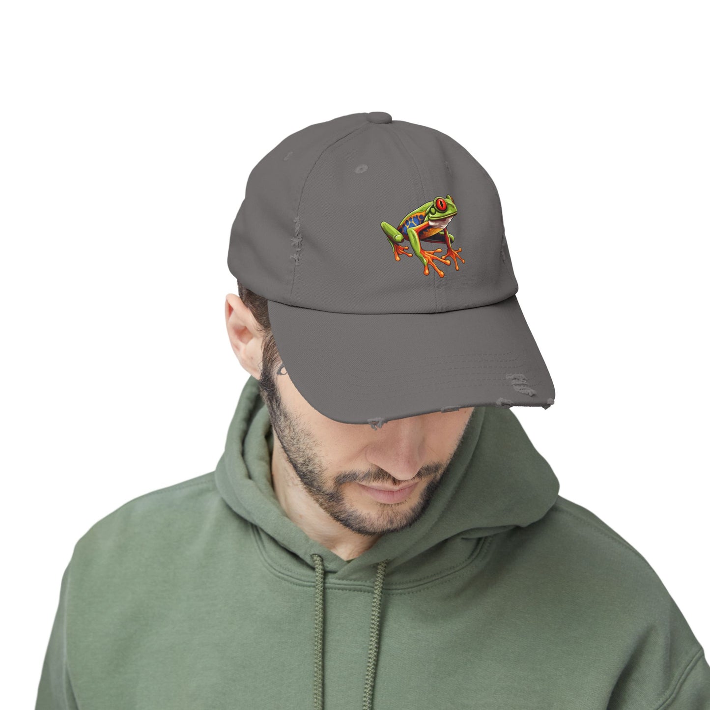 Red-Eyed Tree Frog Unisex Distressed Cap - Casual Streetwear Hat for Everyday Use - Great for Reptile Lovers