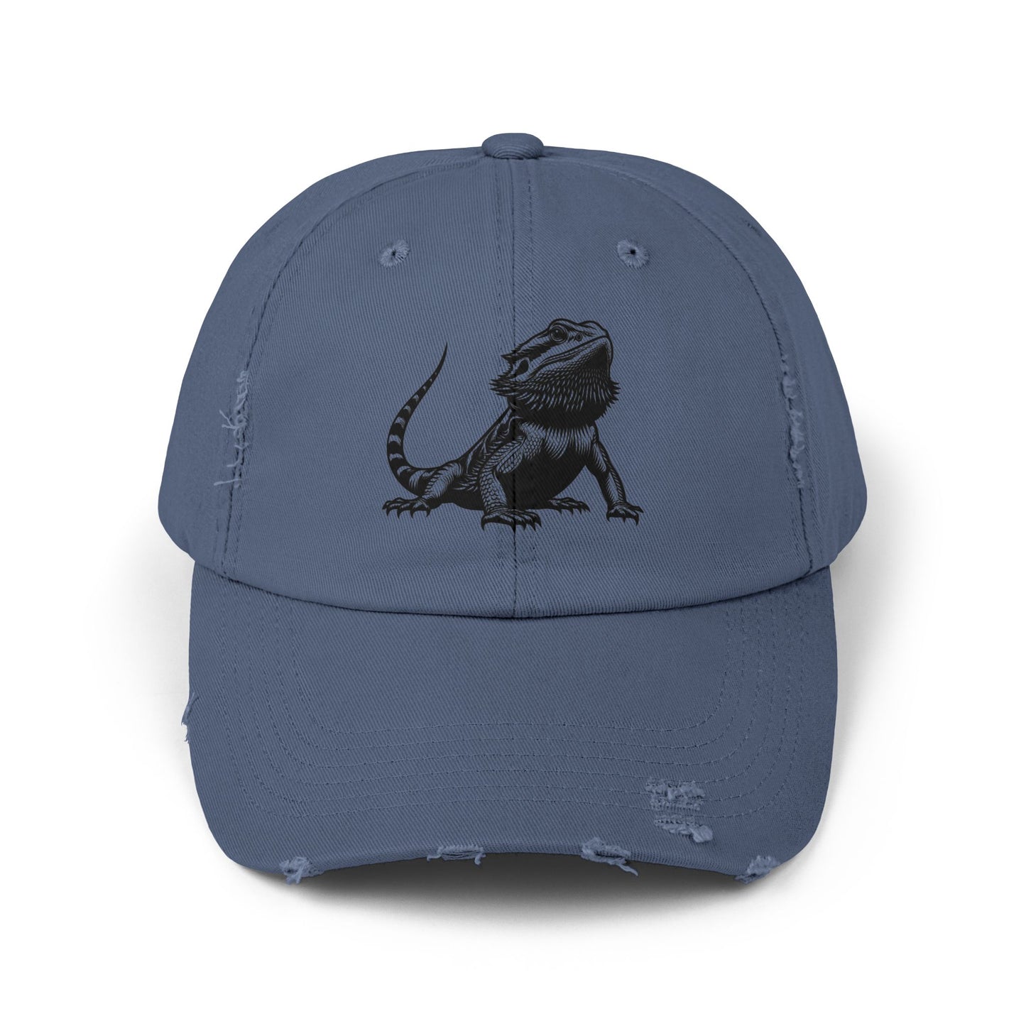 Black Bearded Dragon Unisex Distressed Cap - Casual Streetwear Hat for Everyday Use - Great for Reptile Lovers