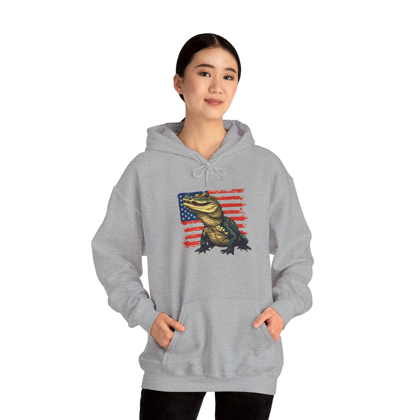 Flag Gator Cozy Unisex Hooded Sweatshirt with Bold Print - Great for Reptile Lovers