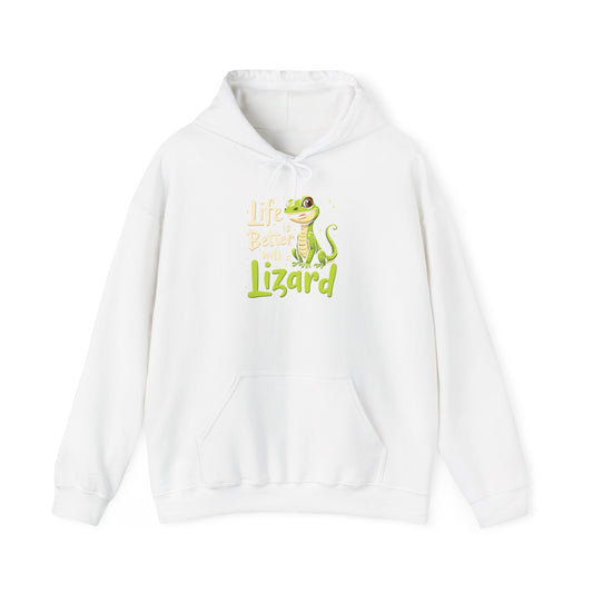 "Life is Better with a Lizard" Cozy Unisex Hooded Sweatshirt with Bold Print - Great for Reptile Lovers