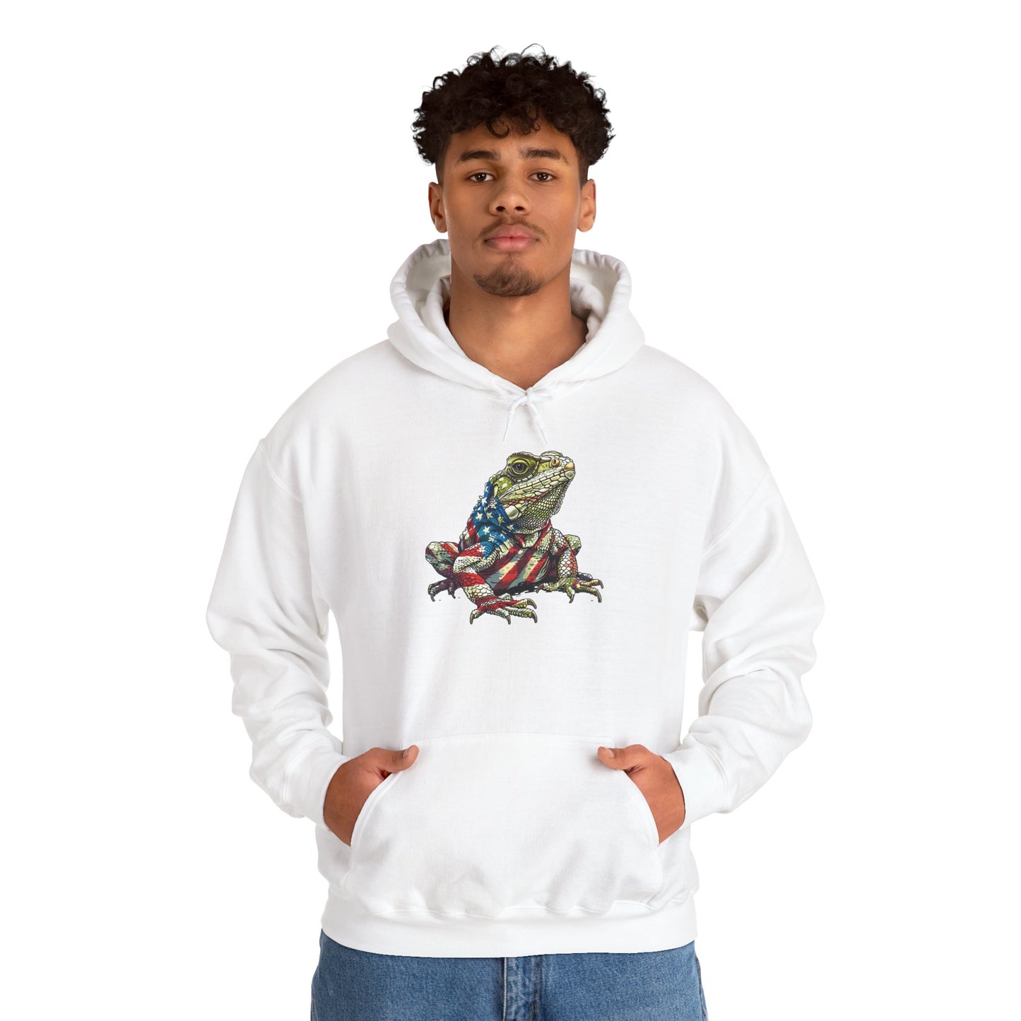 Flag Lizard Cozy Unisex Hooded Sweatshirt with Bold Print - Great for Reptile Lovers