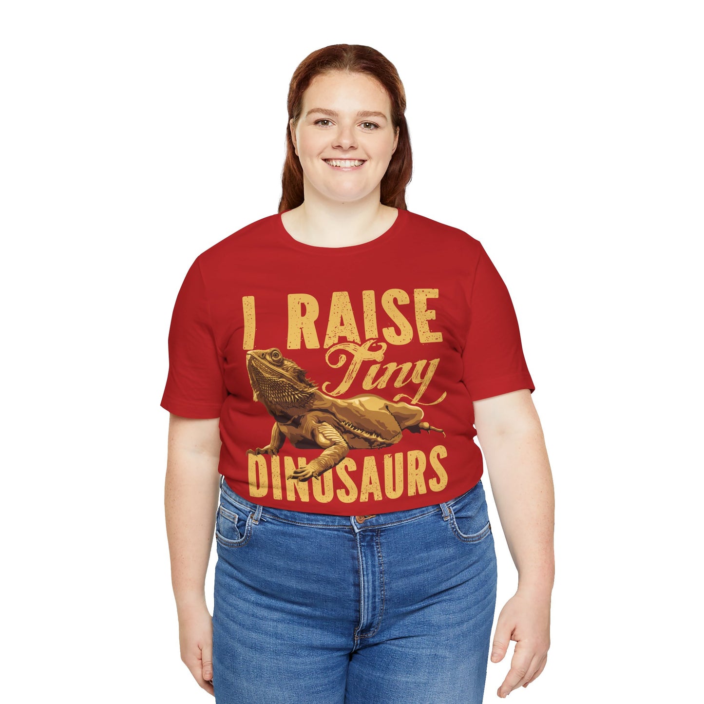 "I Raise Tiny Dinosaurs" Bearded Dragon Print Unisex Jersey Tee - Casual Everyday Wear - Great for Reptile Lovers
