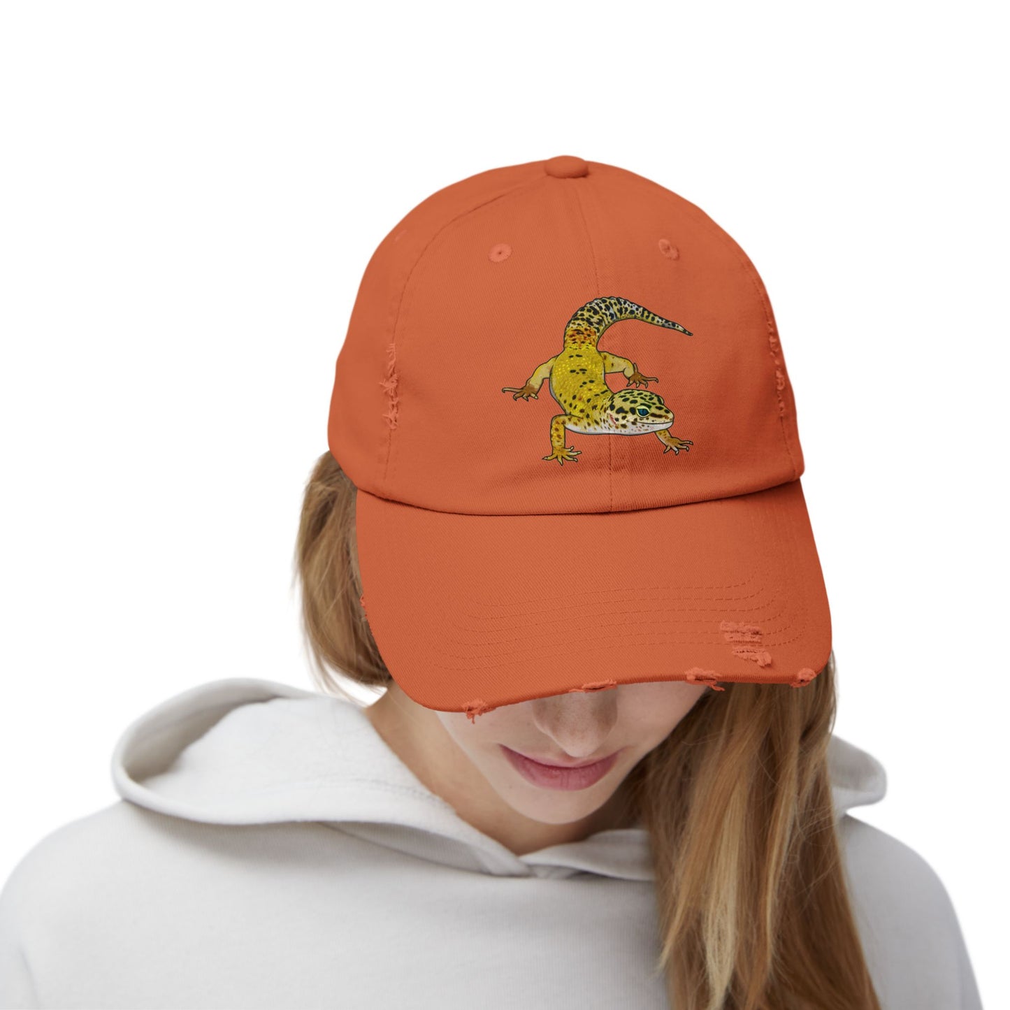 Yellow Leopard Gecko Unisex Distressed Cap - Casual Streetwear Hat for Everyday Use - Great for Reptile Lovers