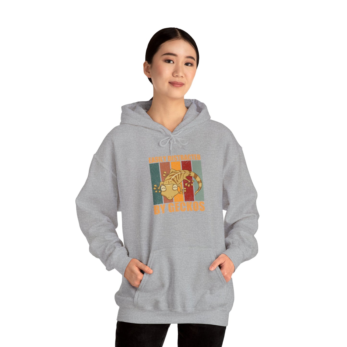 "Easily Distracted by Geckos" Unisex Hooded Sweatshirt with Bold Print - Great for Reptile Lovers