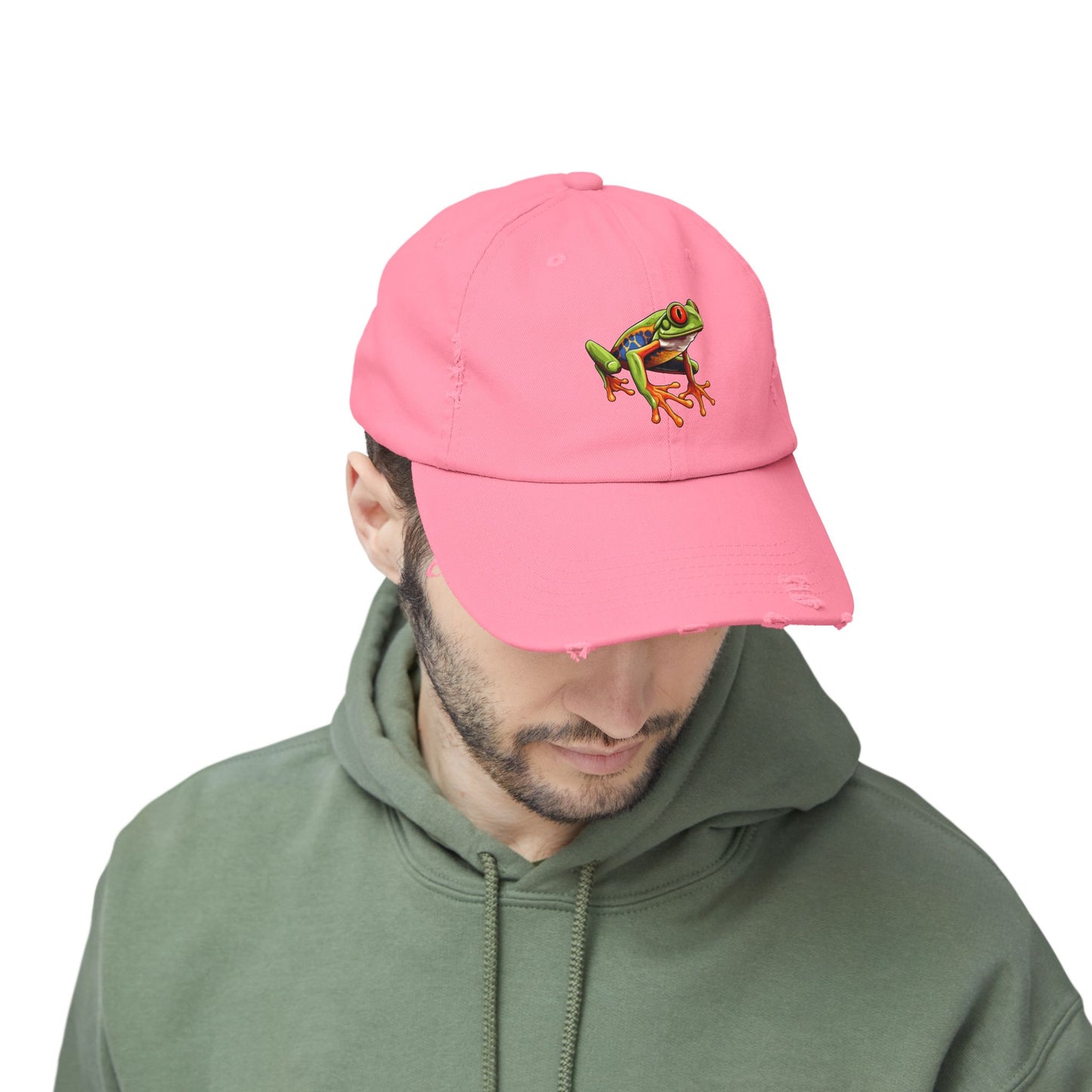 Red-Eyed Tree Frog Unisex Distressed Cap - Casual Streetwear Hat for Everyday Use - Great for Reptile Lovers