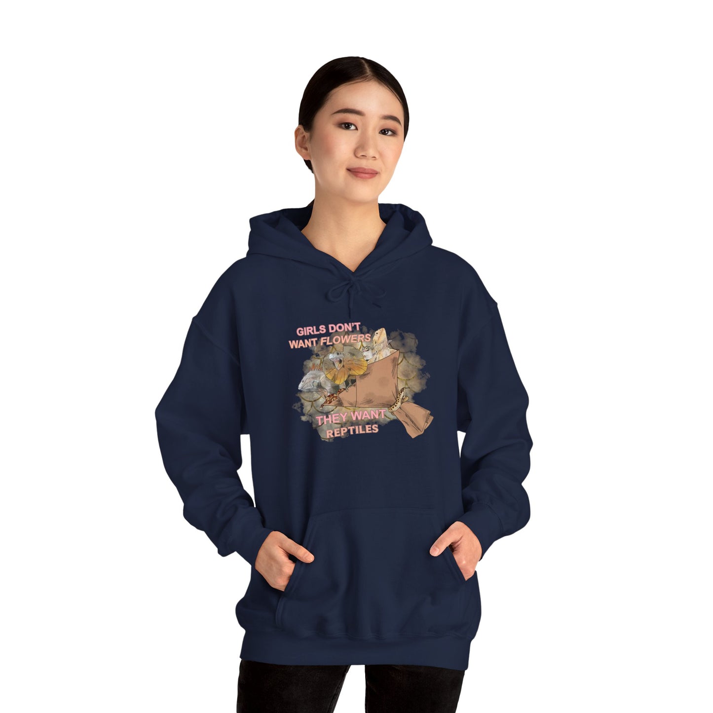 "Girls Don't Want Flowers" Unisex Hooded Sweatshirt with Bold Print - Great for Reptile Lovers