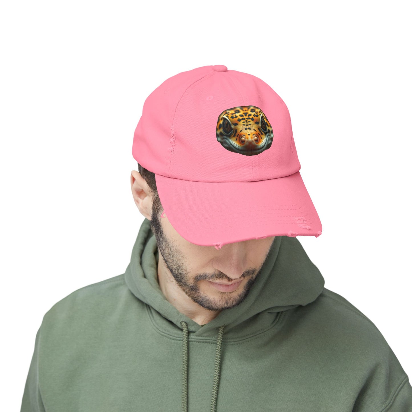 Leopard Gecko Unisex Distressed Cap - Casual Streetwear Hat for Everyday Use - Great for Reptile Lovers