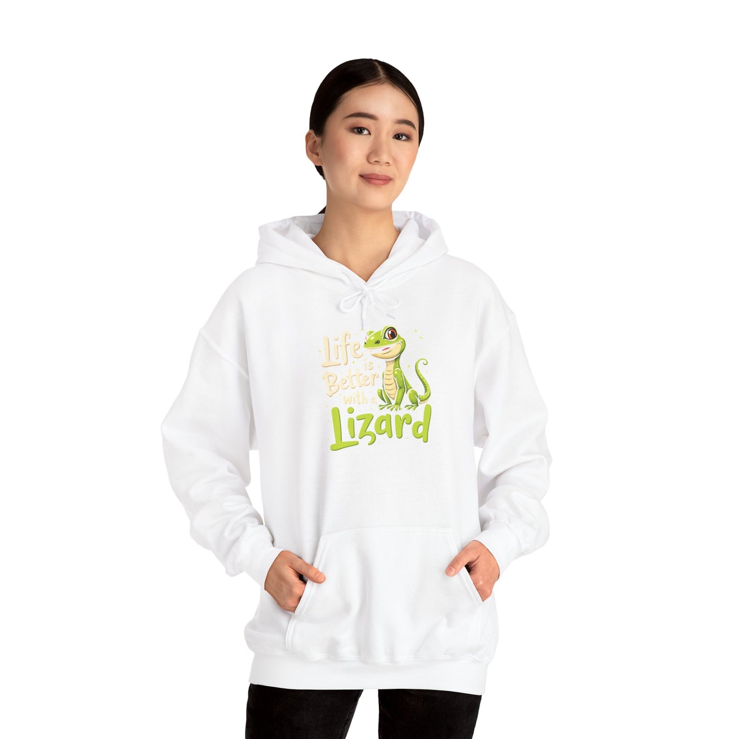 "Life is Better with a Lizard" Cozy Unisex Hooded Sweatshirt with Bold Print - Great for Reptile Lovers