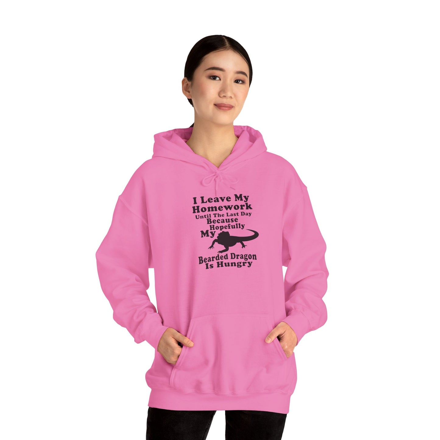 Homework Hungry Bearded Dragon Unisex Hooded Sweatshirt with Bold Print - Great for Reptile Lovers