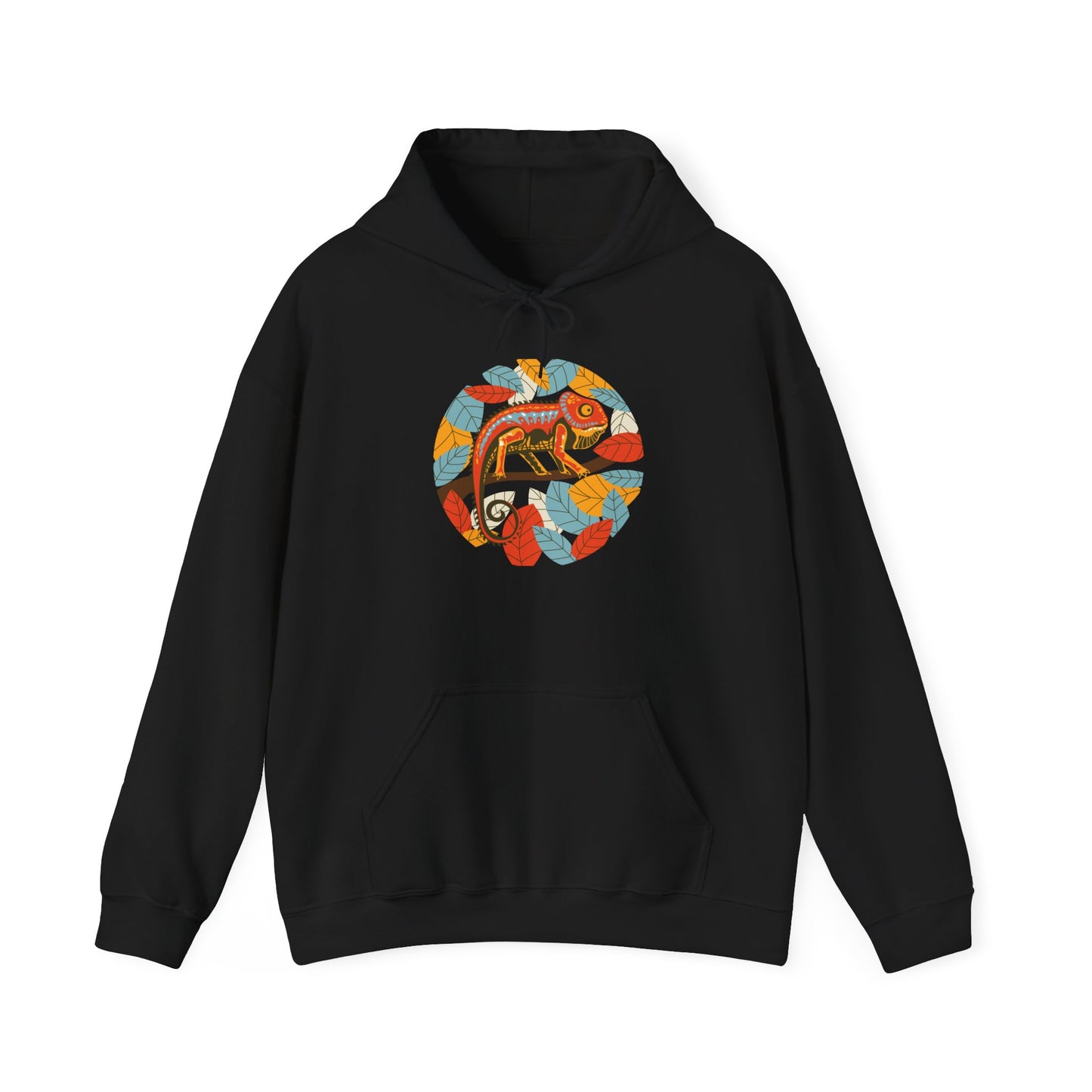 Colorful Chameleon Unisex Hooded Sweatshirt with Bold Print - Great for Reptile Lovers